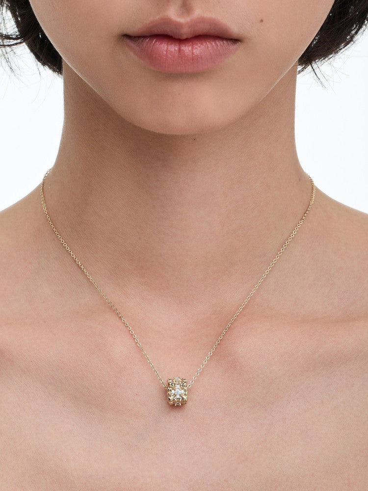 Vintage French Iris Fleur-de-Lis Barrel Pendant Necklace for Women Retro Rectangle Cubic Zirconia Stackable Daily Wedding Jewelry Gift  LUNA-X244