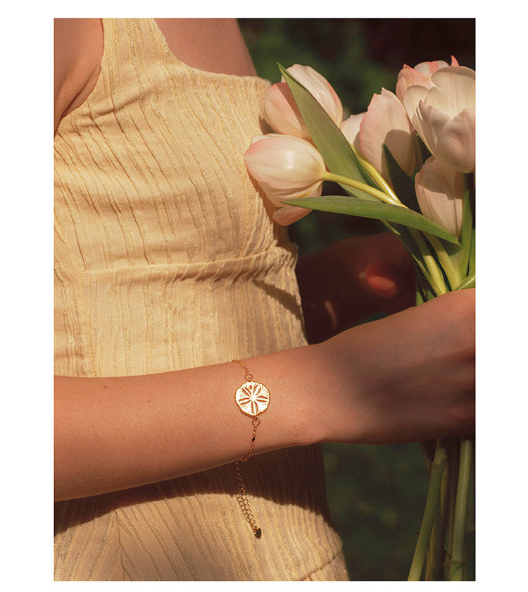 18K Gold Plated Sand Dollar Single Jewelry For Women Sold Separately Necklace / Bracelet / Stud Earrings Adjustable Mixed Disc Chain Minimalist Ocean Beach Coastal Layering Jewelry Gift For Ladies Teen Girls  LUNA-X279
