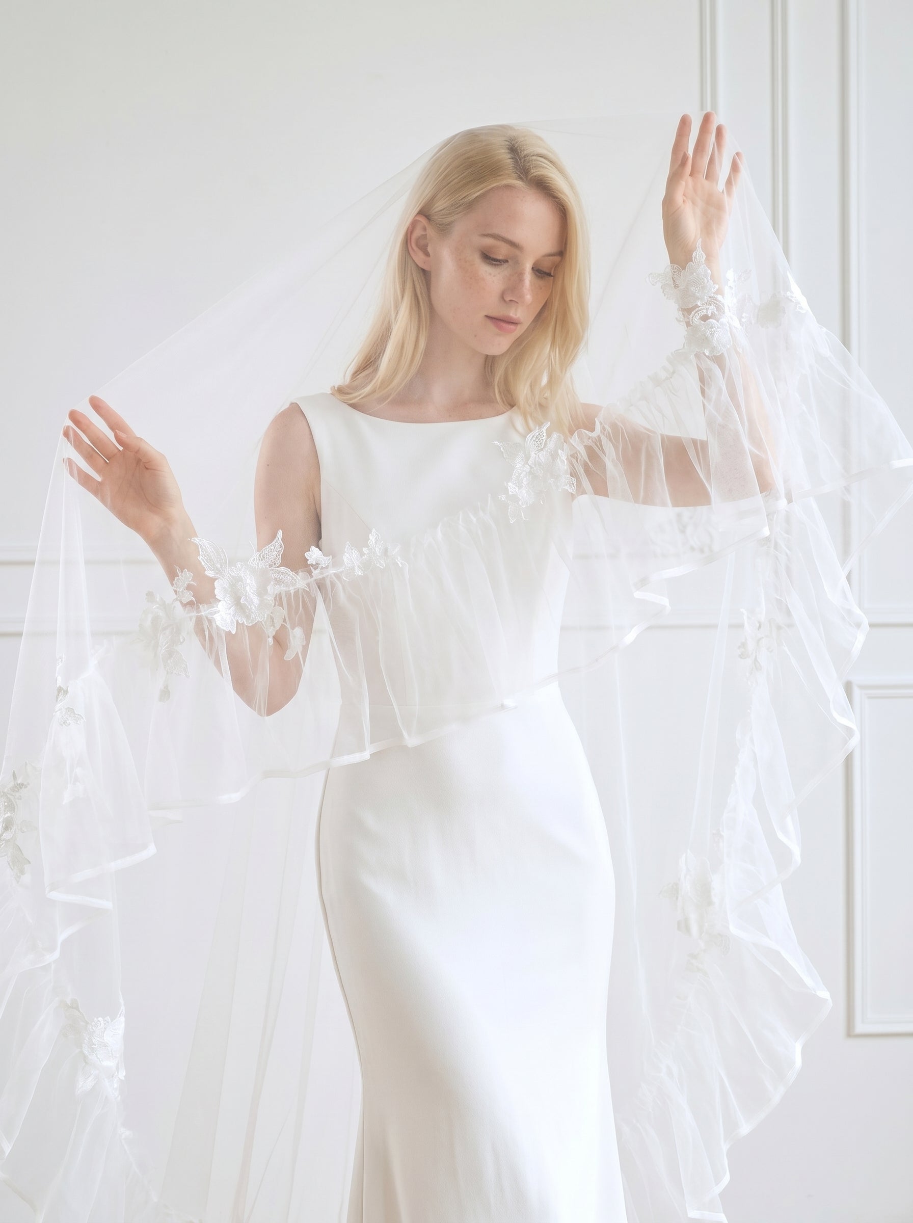 Ethereal 3m x 3m Cathedral Wedding Veil - Extra Wide Tulle with Stunning Cascading Ruffle Edge, No Comb for Styling Freedom  LUNA-X05