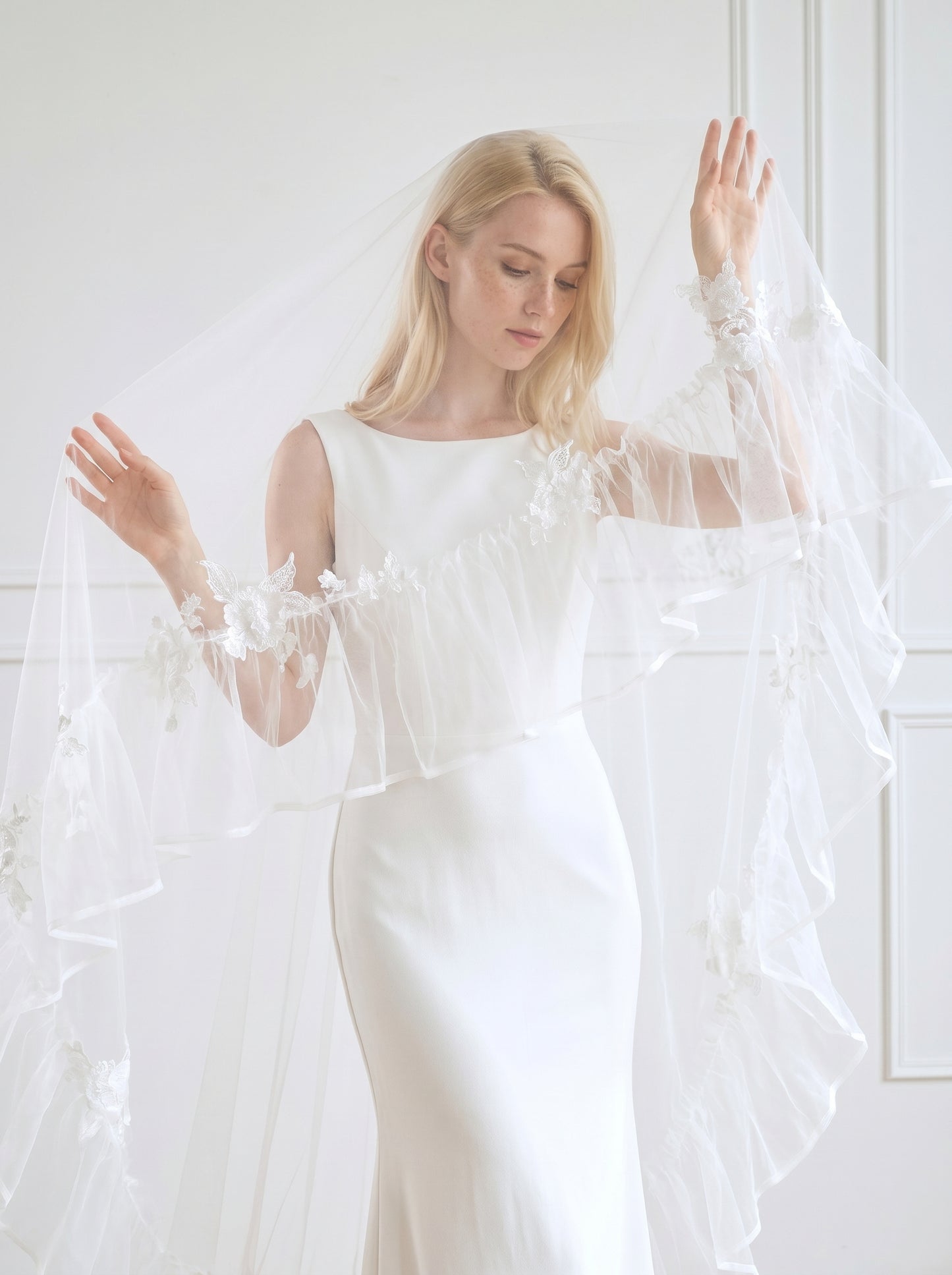 Ethereal 3m x 3m Cathedral Wedding Veil - Extra Wide Tulle with Stunning Cascading Ruffle Edge, No Comb for Styling Freedom  LUNA-X05