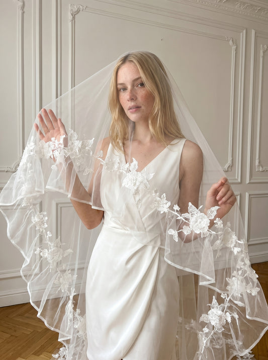 Ethereal 3m x 3m Cathedral Wedding Veil - Extra Wide Tulle with Stunning Cascading Ruffle Edge, No Comb for Styling Freedom  LUNA-X05