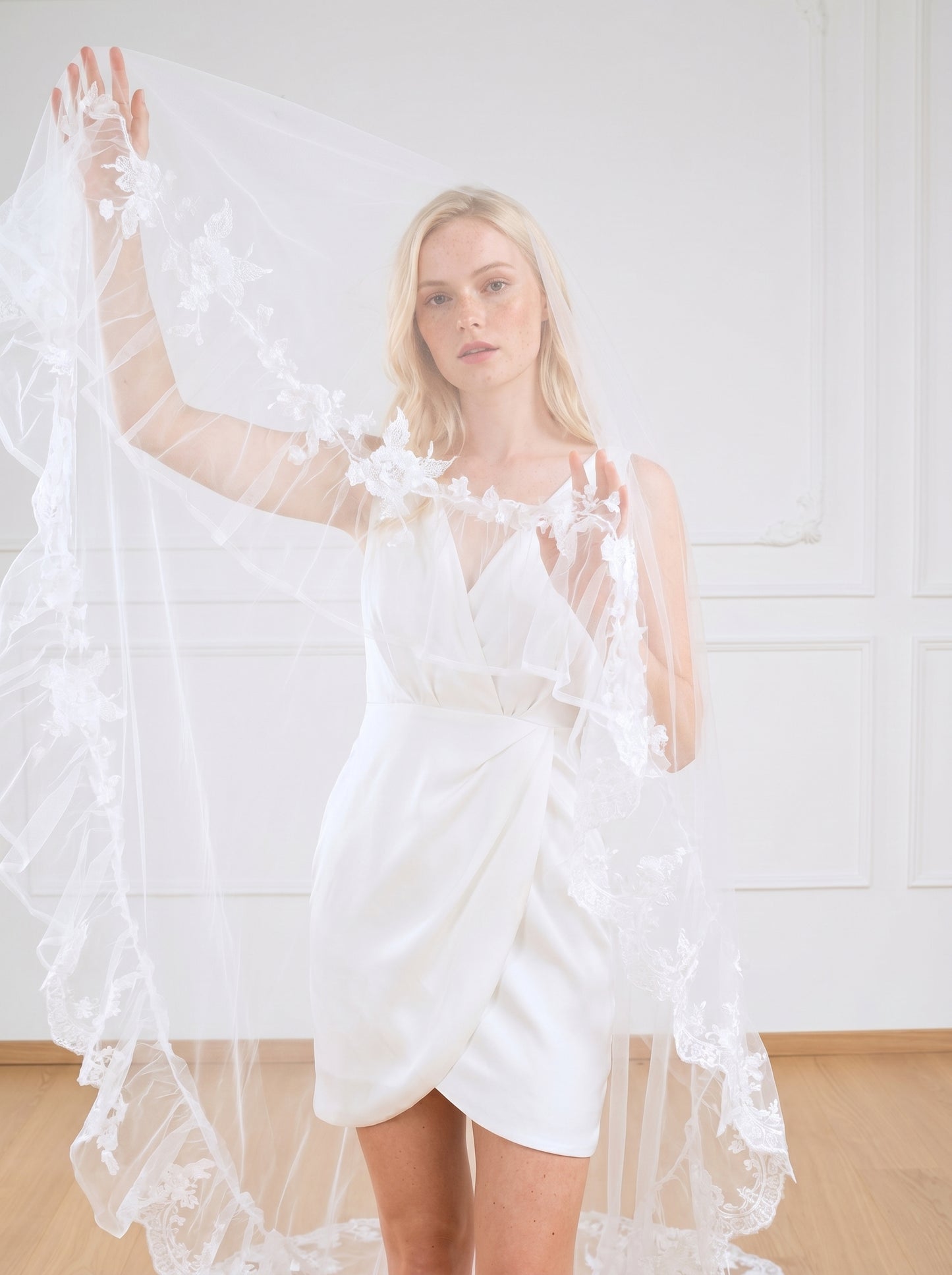 Ethereal 3m x 3m Cathedral Wedding Veil - Extra Wide Tulle with Stunning Cascading Ruffle Edge, No Comb for Styling Freedom  LUNA-X05