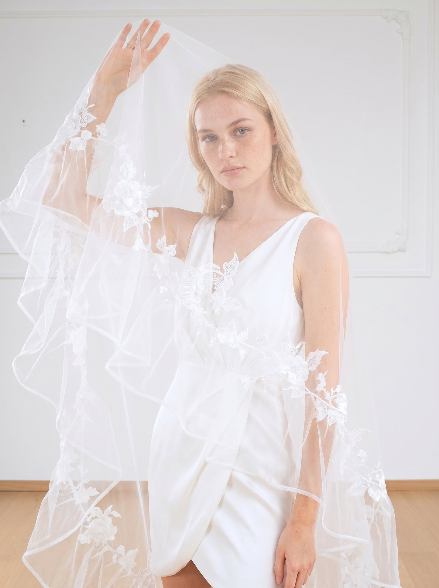 Ethereal 3m x 3m Cathedral Wedding Veil - Extra Wide Tulle with Stunning Cascading Ruffle Edge, No Comb for Styling Freedom  LUNA-X05