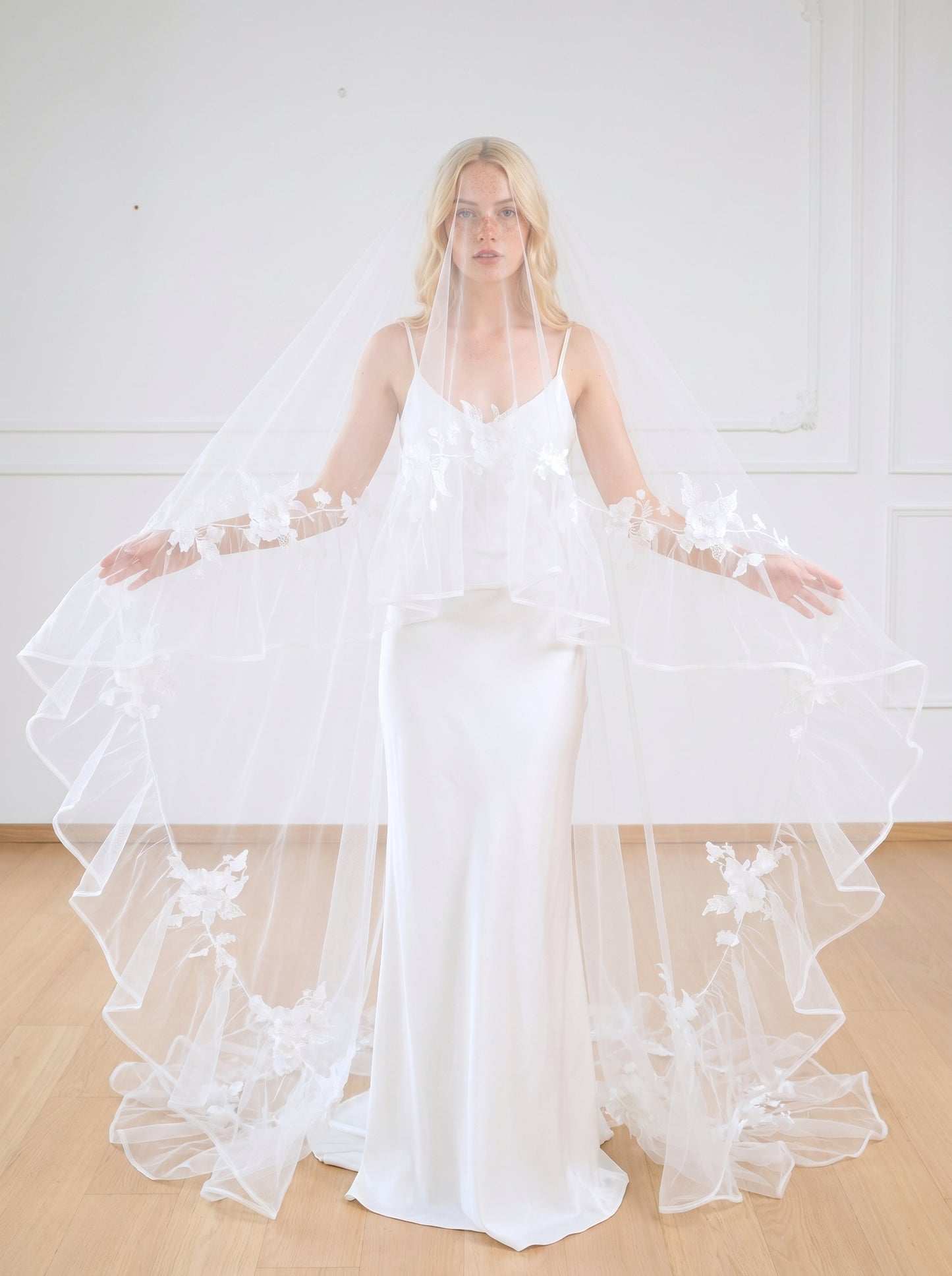 Ethereal 3m x 3m Cathedral Wedding Veil - Extra Wide Tulle with Stunning Cascading Ruffle Edge, No Comb for Styling Freedom  LUNA-X05