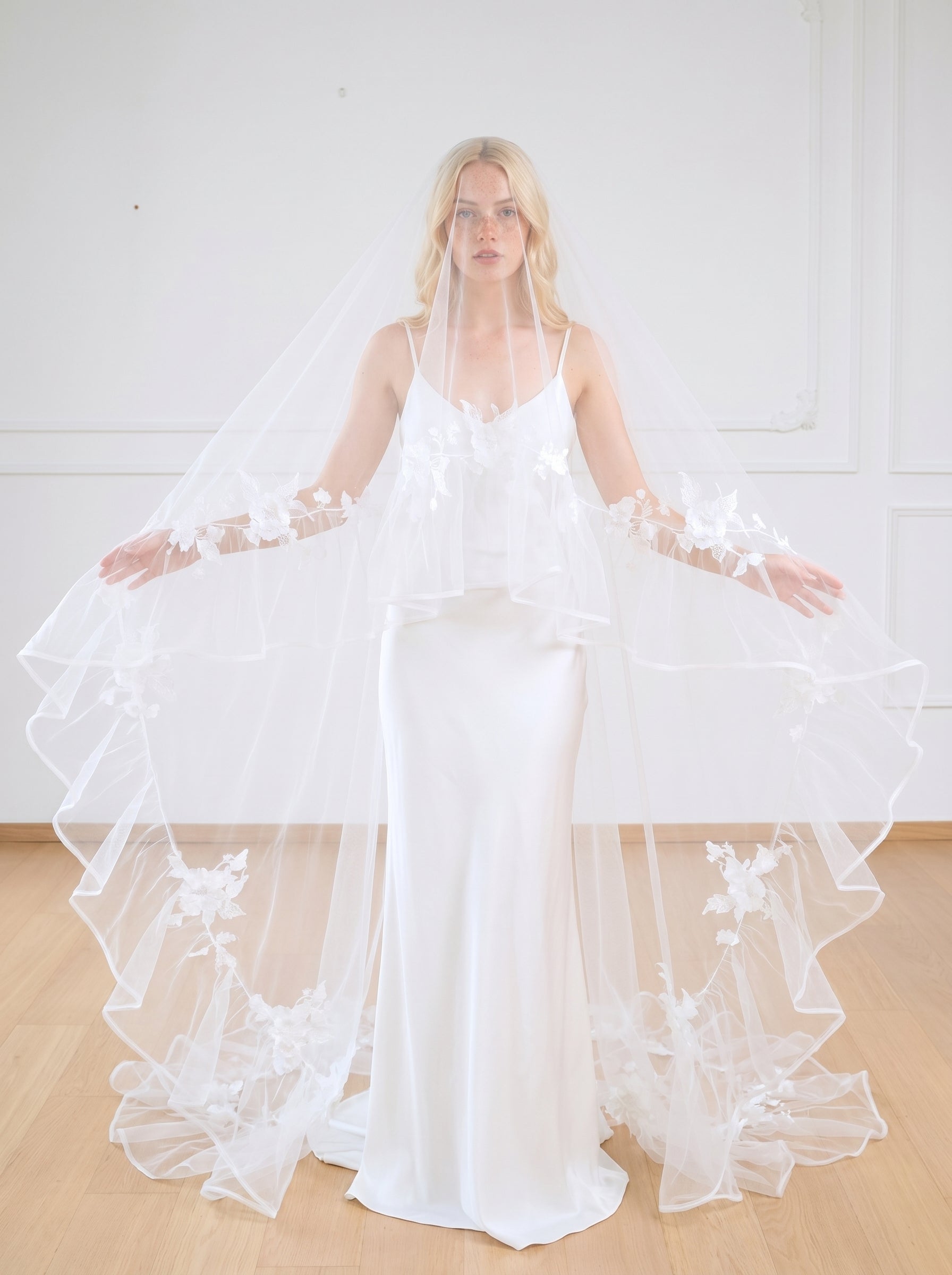 Ethereal 3m x 3m Cathedral Wedding Veil - Extra Wide Tulle with Stunning Cascading Ruffle Edge, No Comb for Styling Freedom  LUNA-X05