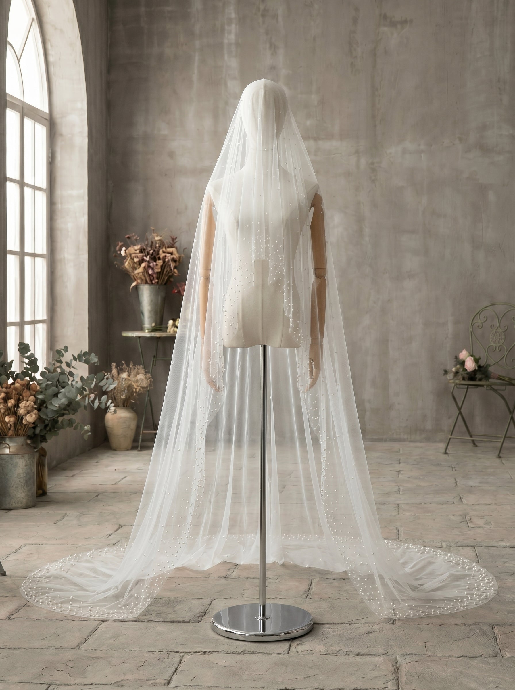 3M No Comb Pearl Wedding Veil, 118