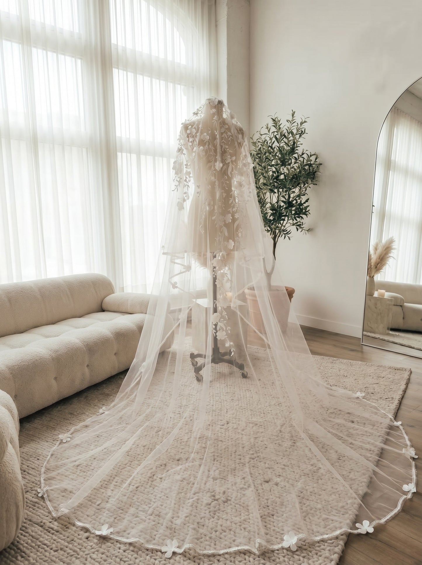 The Anti-Bride Minimalist Cathedral Veil - 3m Sleek One Layer Wedding Veil, Comb-Free High-Fashion Sheer Bridal Draping  LUNA-X48
