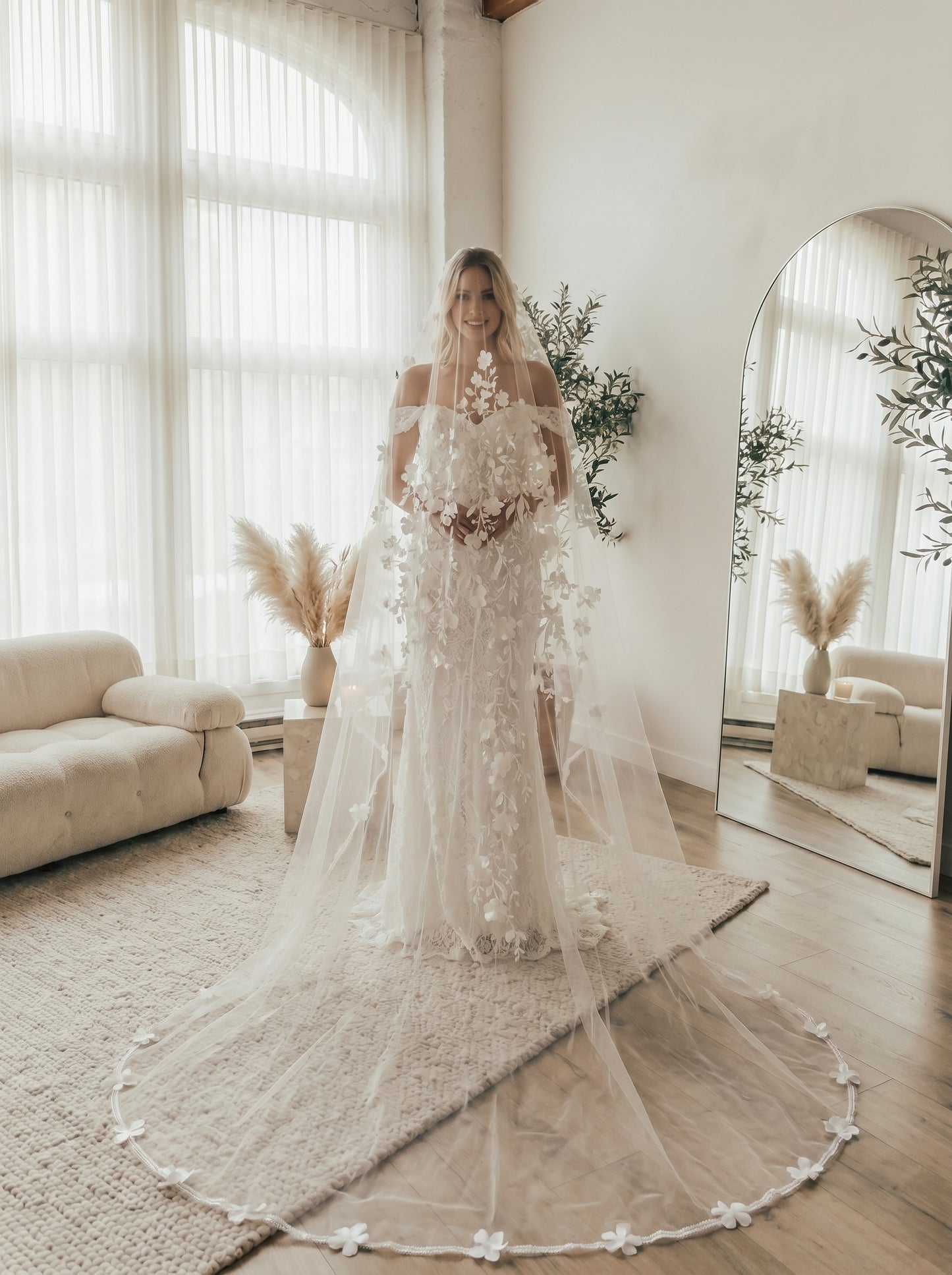 The Anti-Bride Minimalist Cathedral Veil - 3m Sleek One Layer Wedding Veil, Comb-Free High-Fashion Sheer Bridal Draping  LUNA-X48