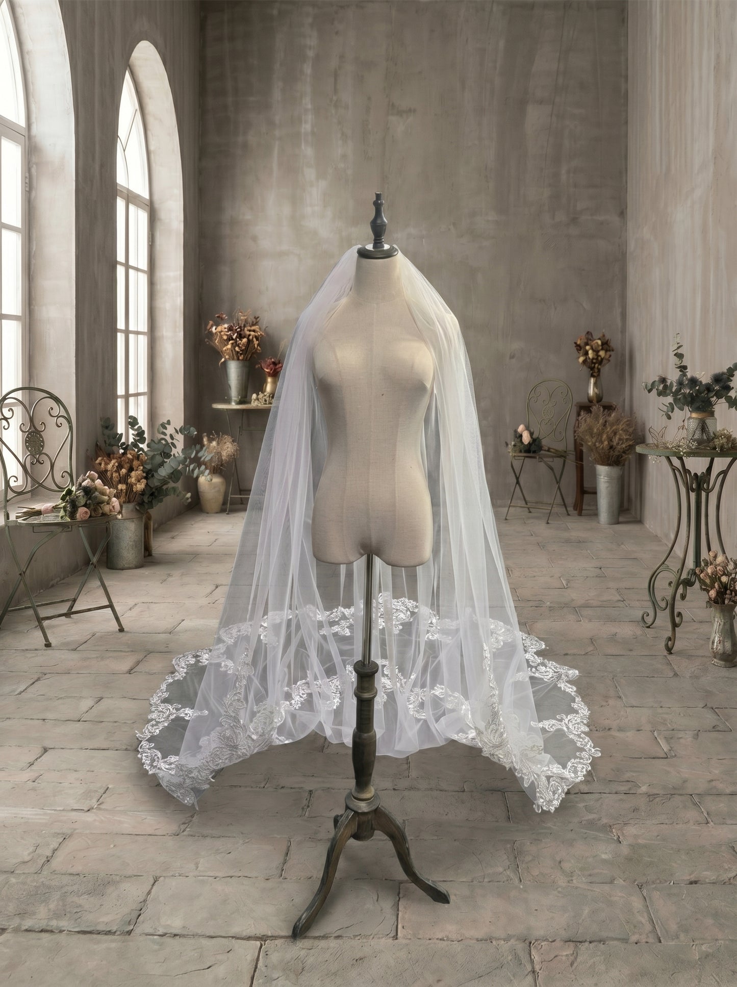 Luxury 118" Extra Wide Single-Tier Royal Cathedral Veil - 3m x 3m Sheer Soft Tulle Wedding Veil, Comb-Free Minimalist Bridal Veil  LUNA-X32
