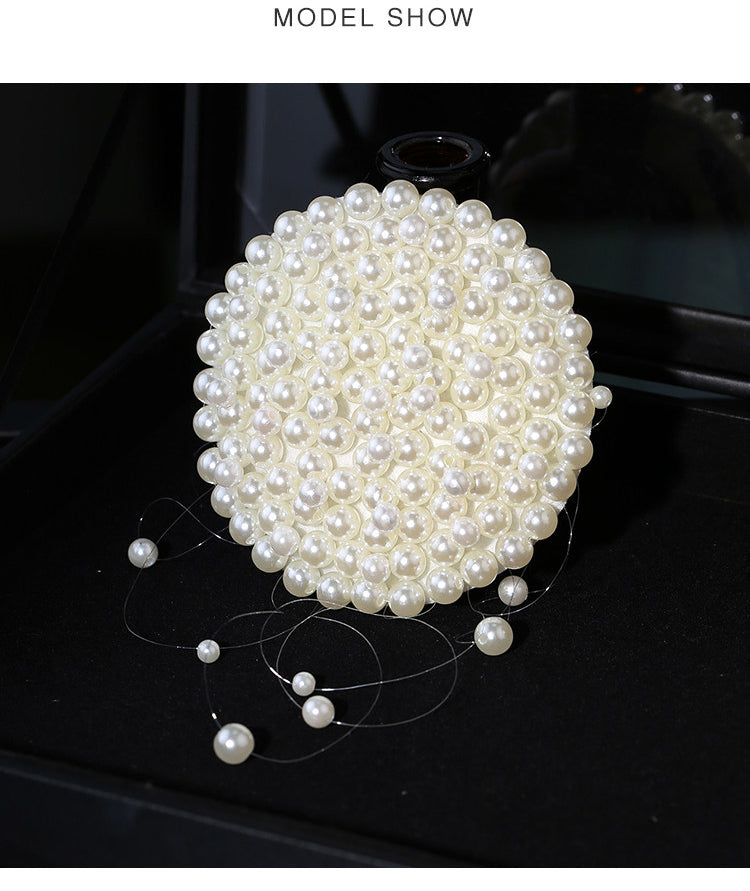 Luxury Pearlcore Bridal Bun Cover with Floating Pearl Rain - Ethereal Cluster Pearl Headpiece - Modern Statement Wedding Hair Accessory  LUNA-X235