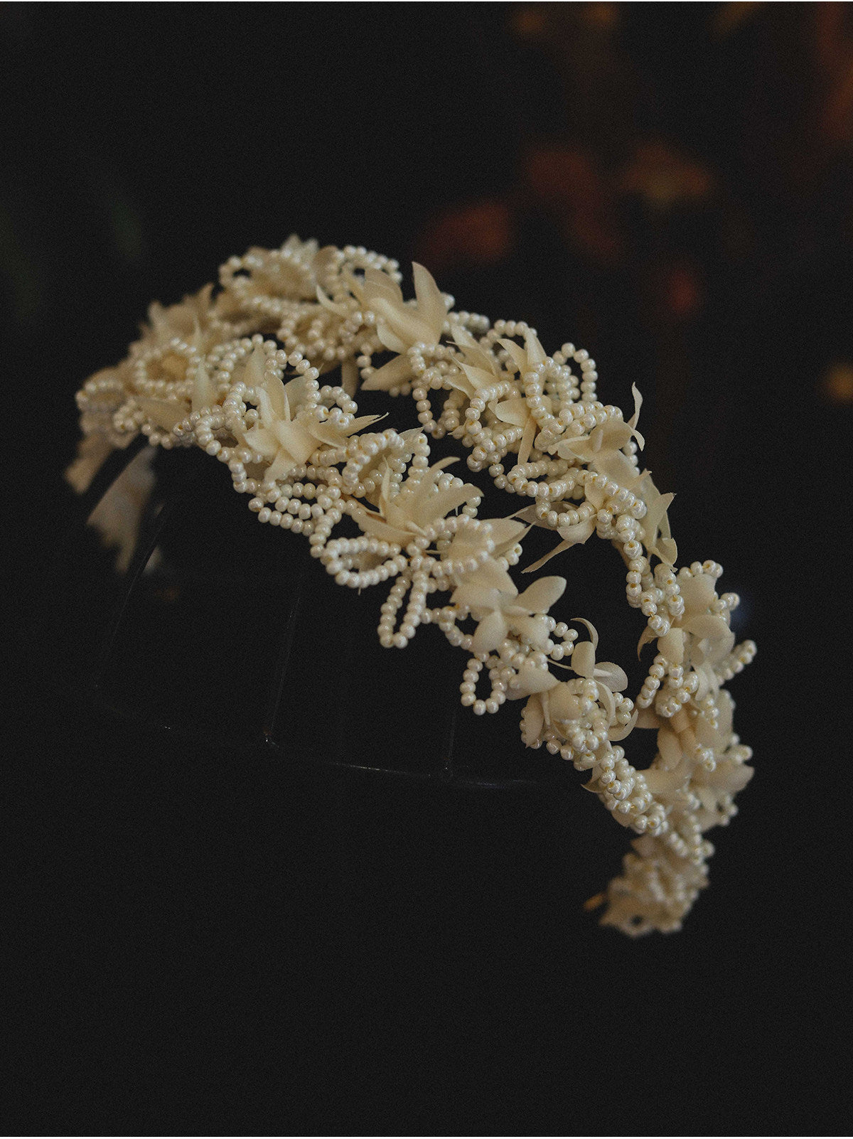 Luxury Antique Wax Flower Bridal Tiara - Hand-Woven Pearl Lattice Statement Headband - Baroque Regency Wedding Hair Crown LUNA-X332