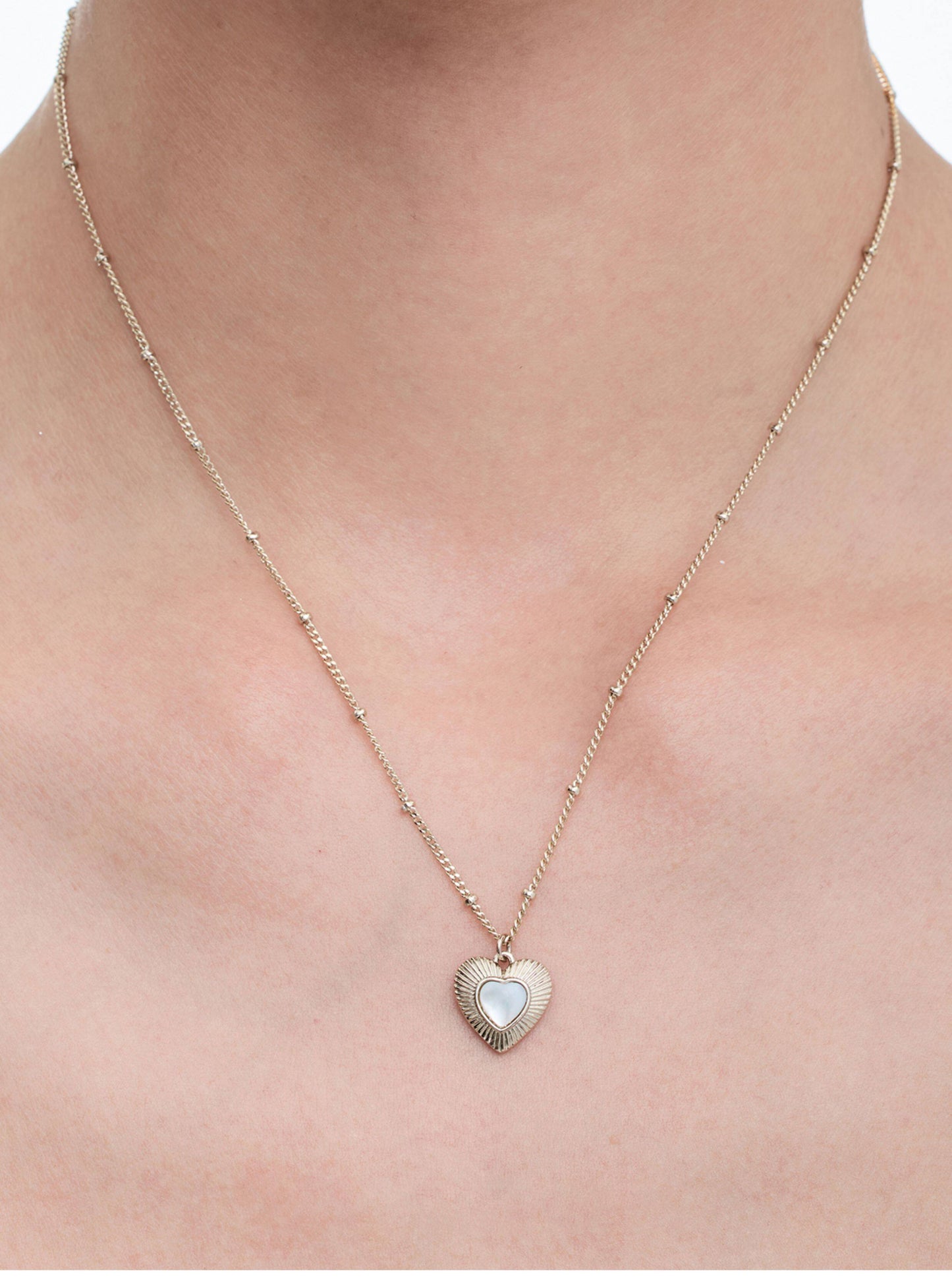 Two-Layer Star CZ & Sunburst Heart Mother of Pearl Pendant Necklace, Pale Titanium Gold Stackable Adjustable Chain for Women  LUNA-X255