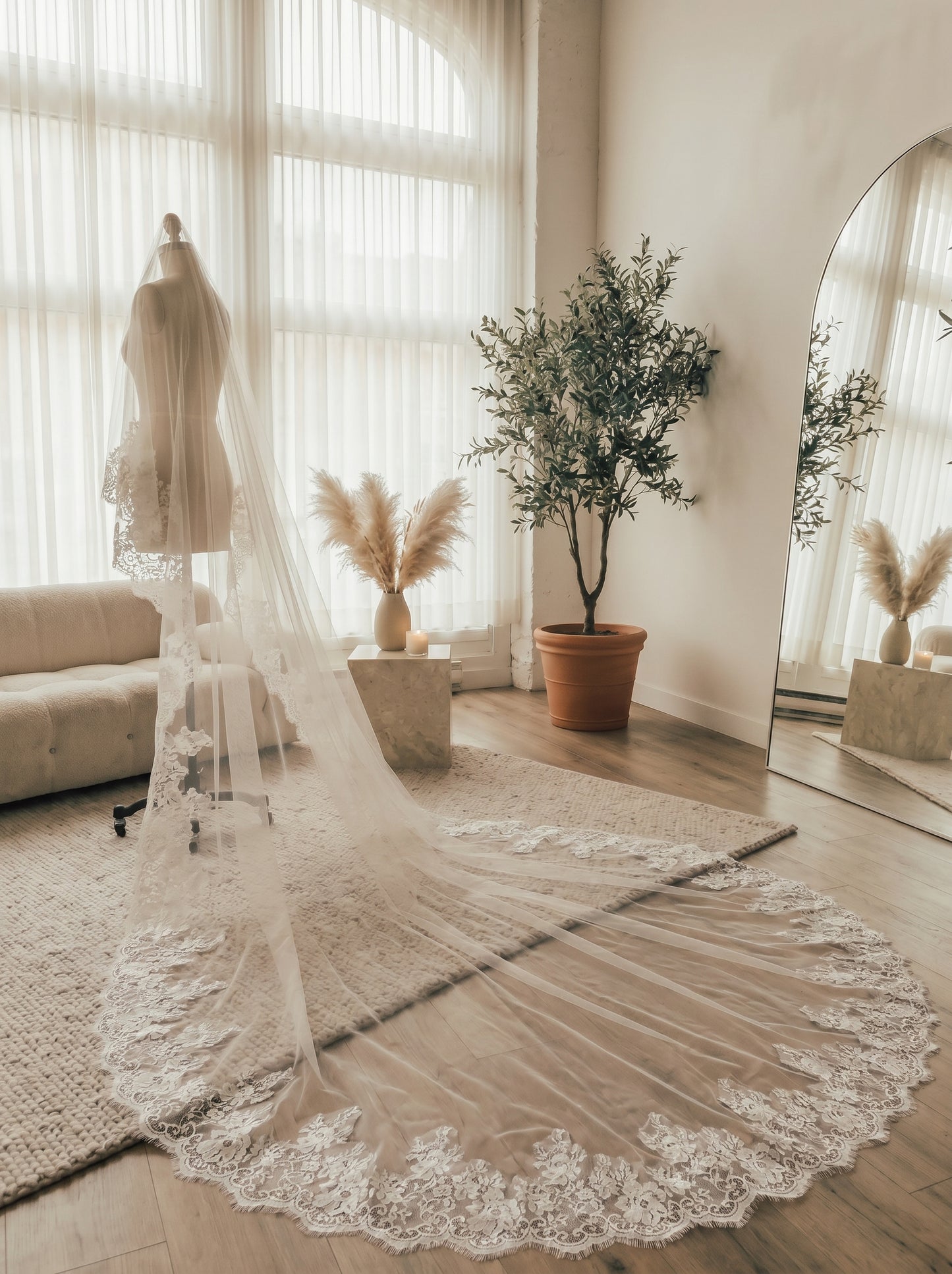 Luxury 78" Wide Single-Tier Cathedral Veil - 3m Minimalist Soft Tulle Wedding Veil, Comb-Free Modern Bridal Veil LUNA-X44