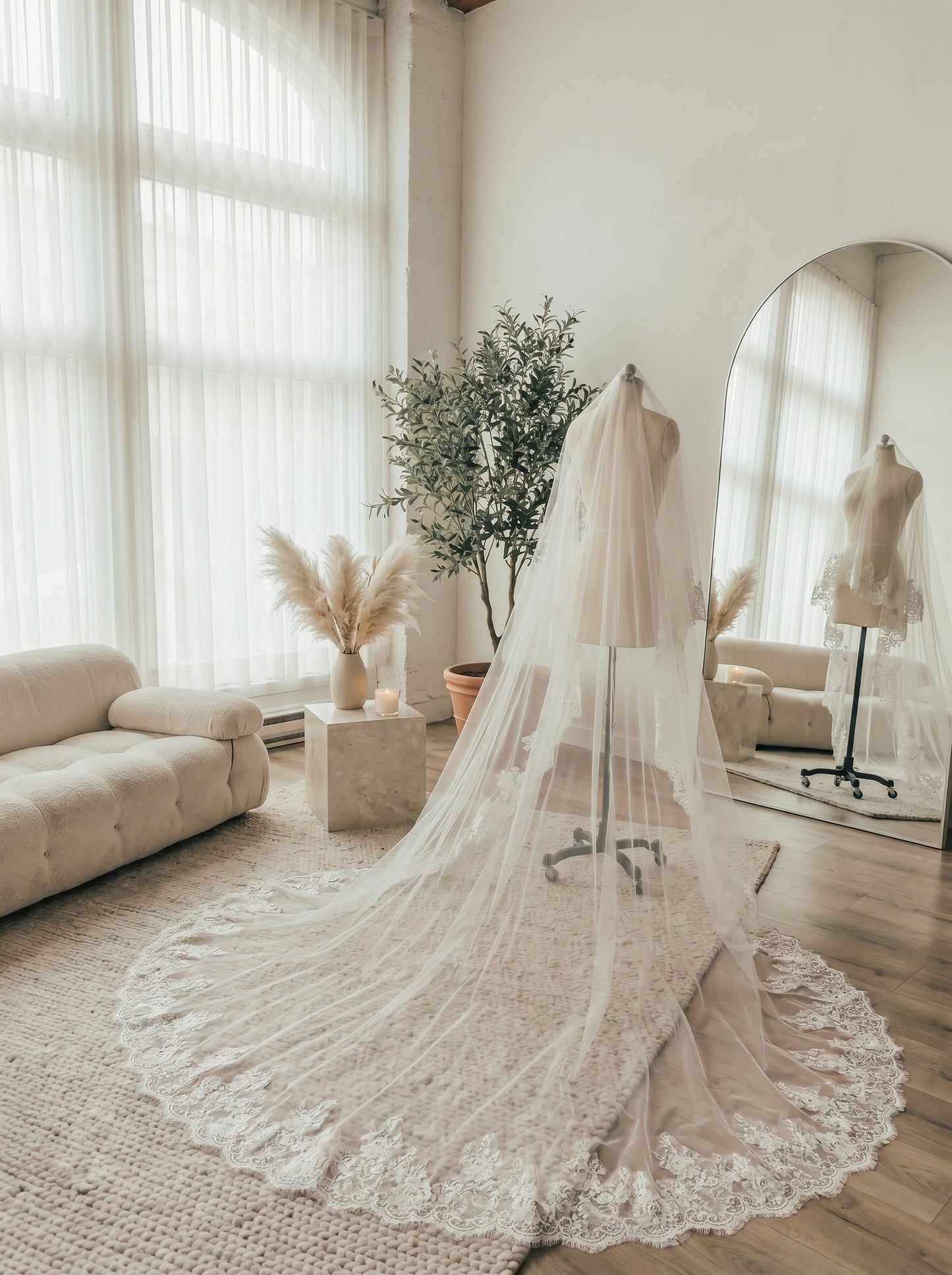 Luxury 78" Wide Single-Tier Cathedral Veil - 3m Minimalist Soft Tulle Wedding Veil, Comb-Free Modern Bridal Veil LUNA-X44