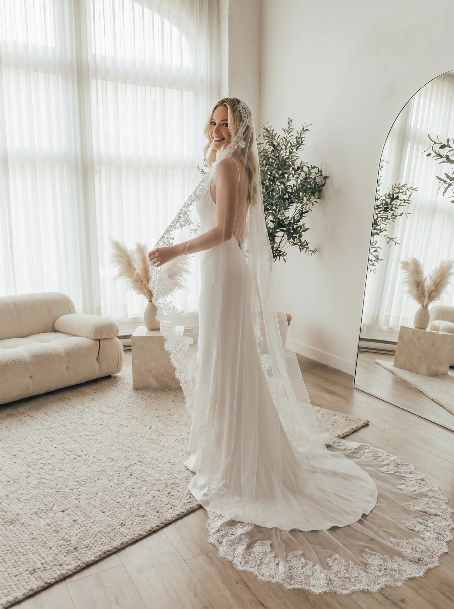 Luxury 78" Wide Single-Tier Cathedral Veil - 3m Minimalist Soft Tulle Wedding Veil, Comb-Free Modern Bridal Veil LUNA-X44