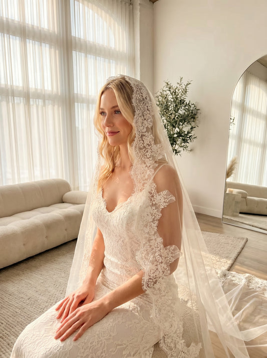 Luxury 78" Wide Single-Tier Cathedral Veil - 3m Minimalist Soft Tulle Wedding Veil, Comb-Free Modern Bridal Veil LUNA-X44