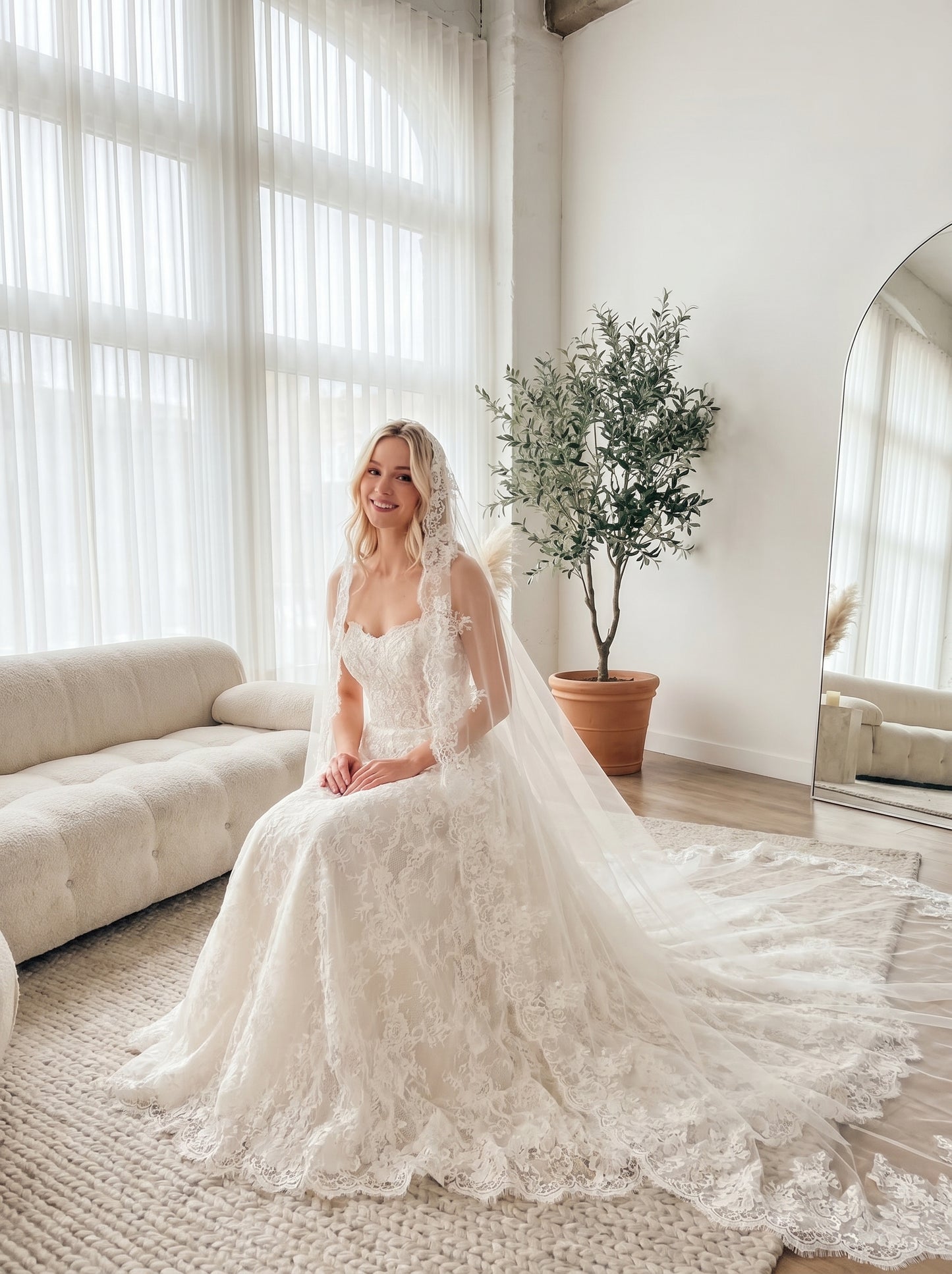 Luxury 78" Wide Single-Tier Cathedral Veil - 3m Minimalist Soft Tulle Wedding Veil, Comb-Free Modern Bridal Veil LUNA-X44
