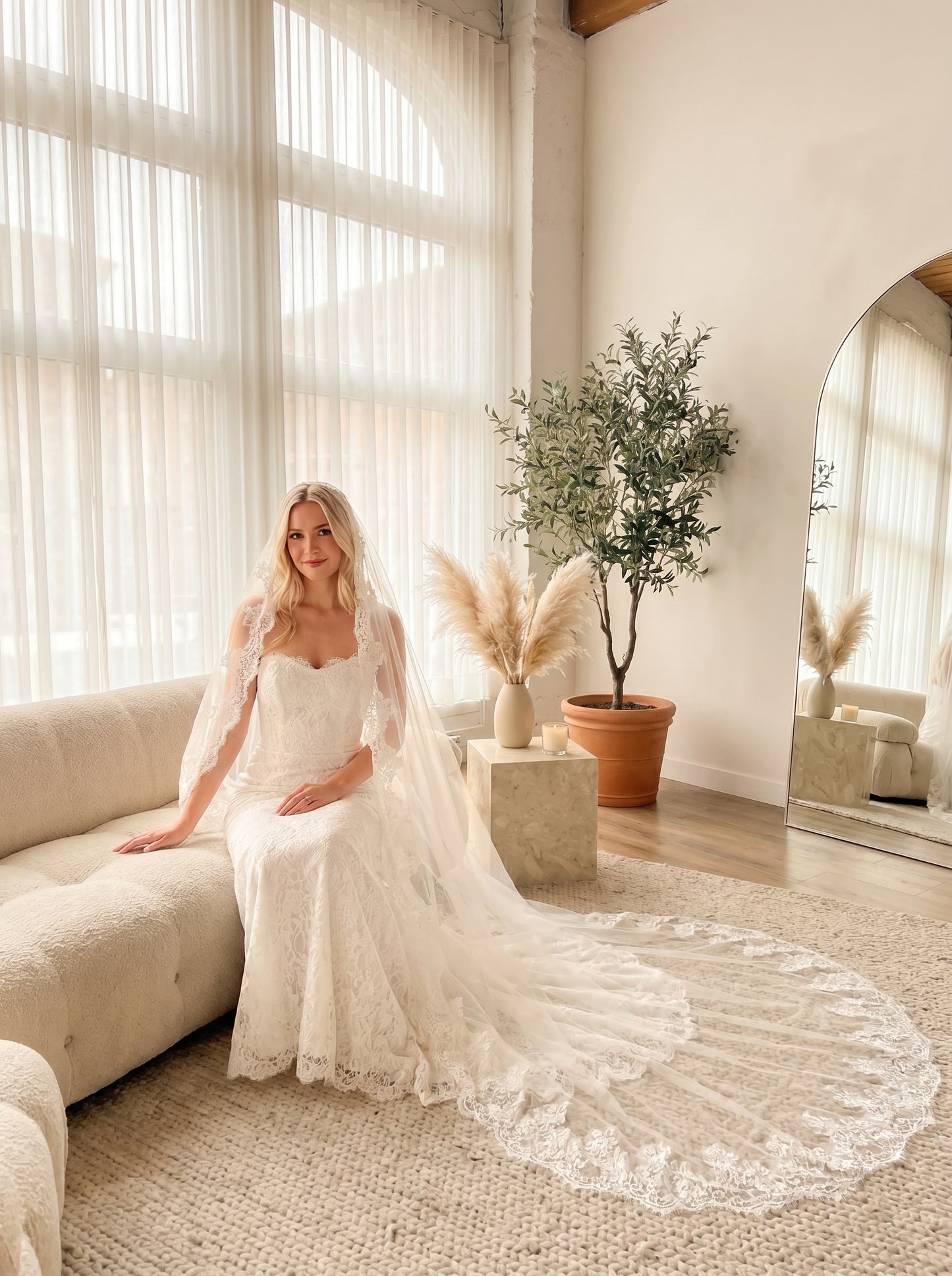 Luxury 78" Wide Single-Tier Cathedral Veil - 3m Minimalist Soft Tulle Wedding Veil, Comb-Free Modern Bridal Veil LUNA-X44