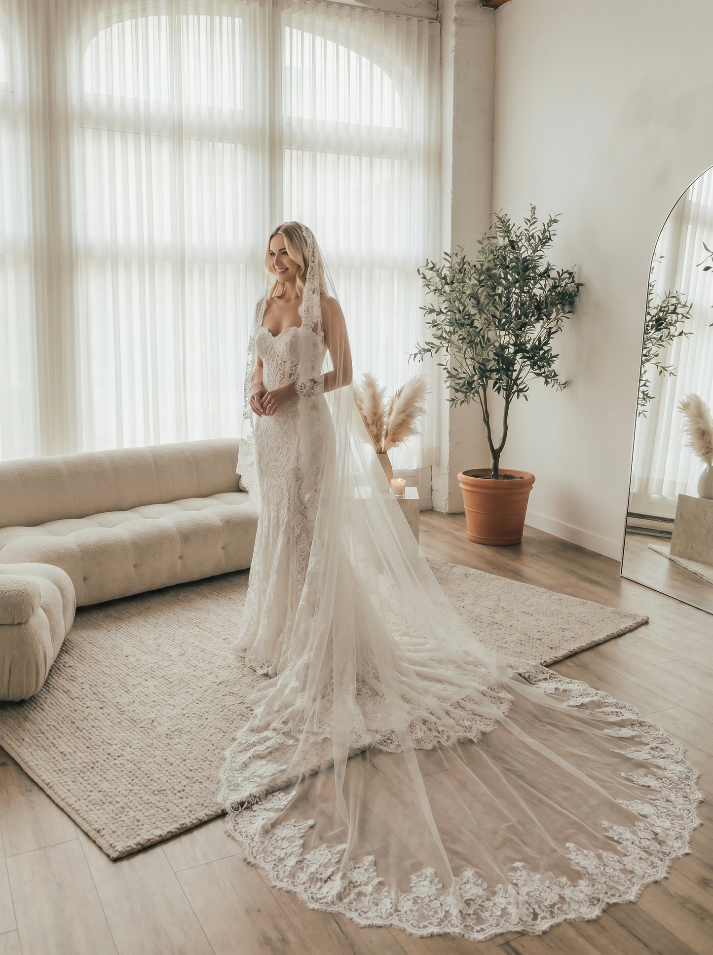 Luxury 78" Wide Single-Tier Cathedral Veil - 3m Minimalist Soft Tulle Wedding Veil, Comb-Free Modern Bridal Veil LUNA-X44