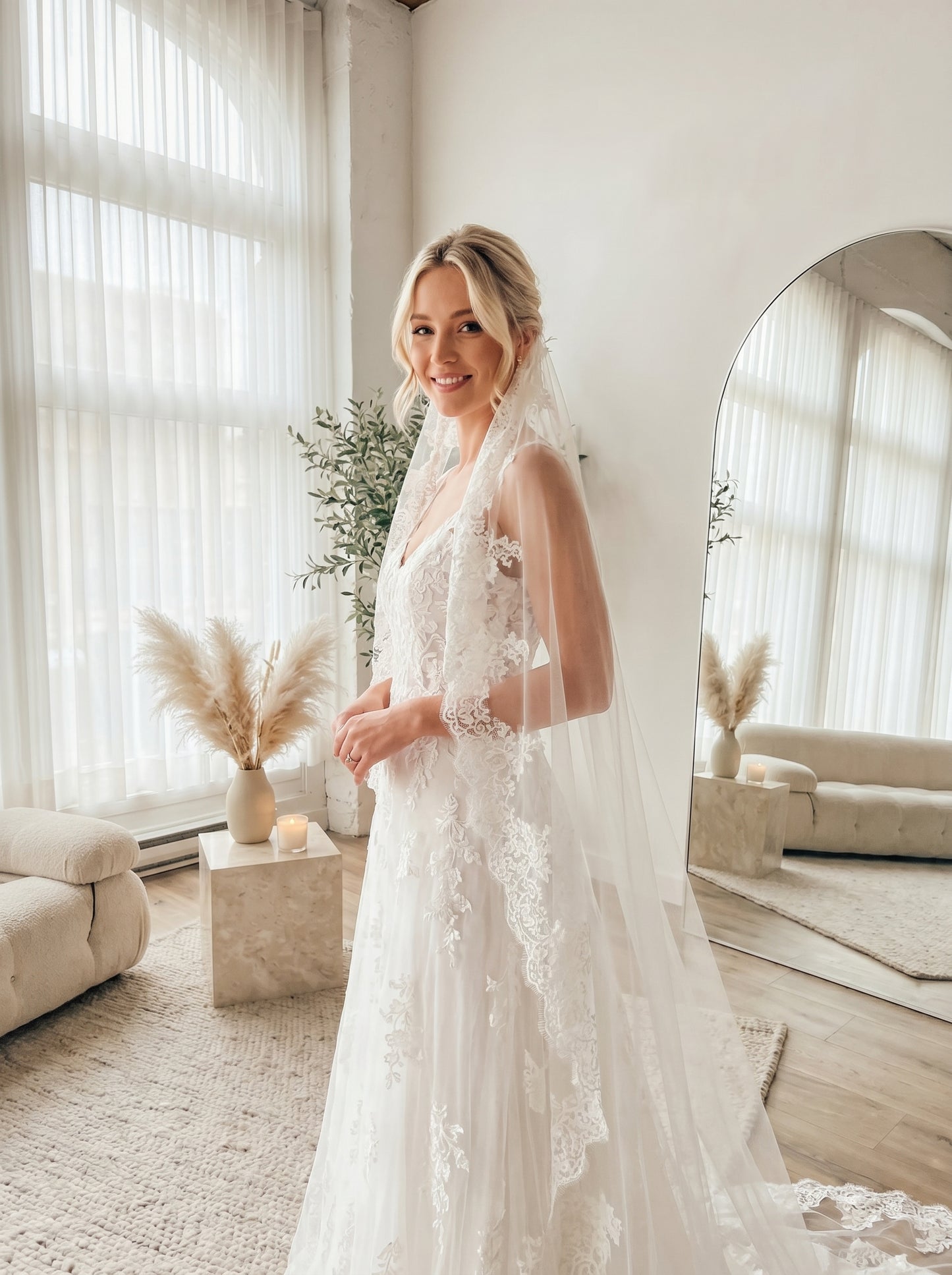Luxury 78" Wide Single-Tier Cathedral Veil - 3m Minimalist Soft Tulle Wedding Veil, Comb-Free Modern Bridal Veil LUNA-X44
