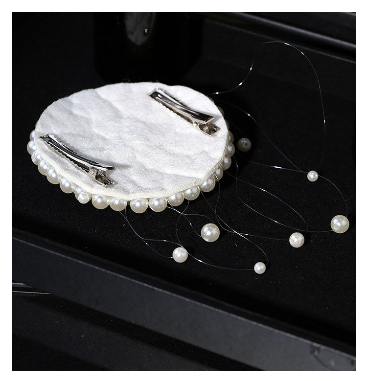 Luxury Pearlcore Bridal Bun Cover with Floating Pearl Rain - Ethereal Cluster Pearl Headpiece - Modern Statement Wedding Hair Accessory  LUNA-X235