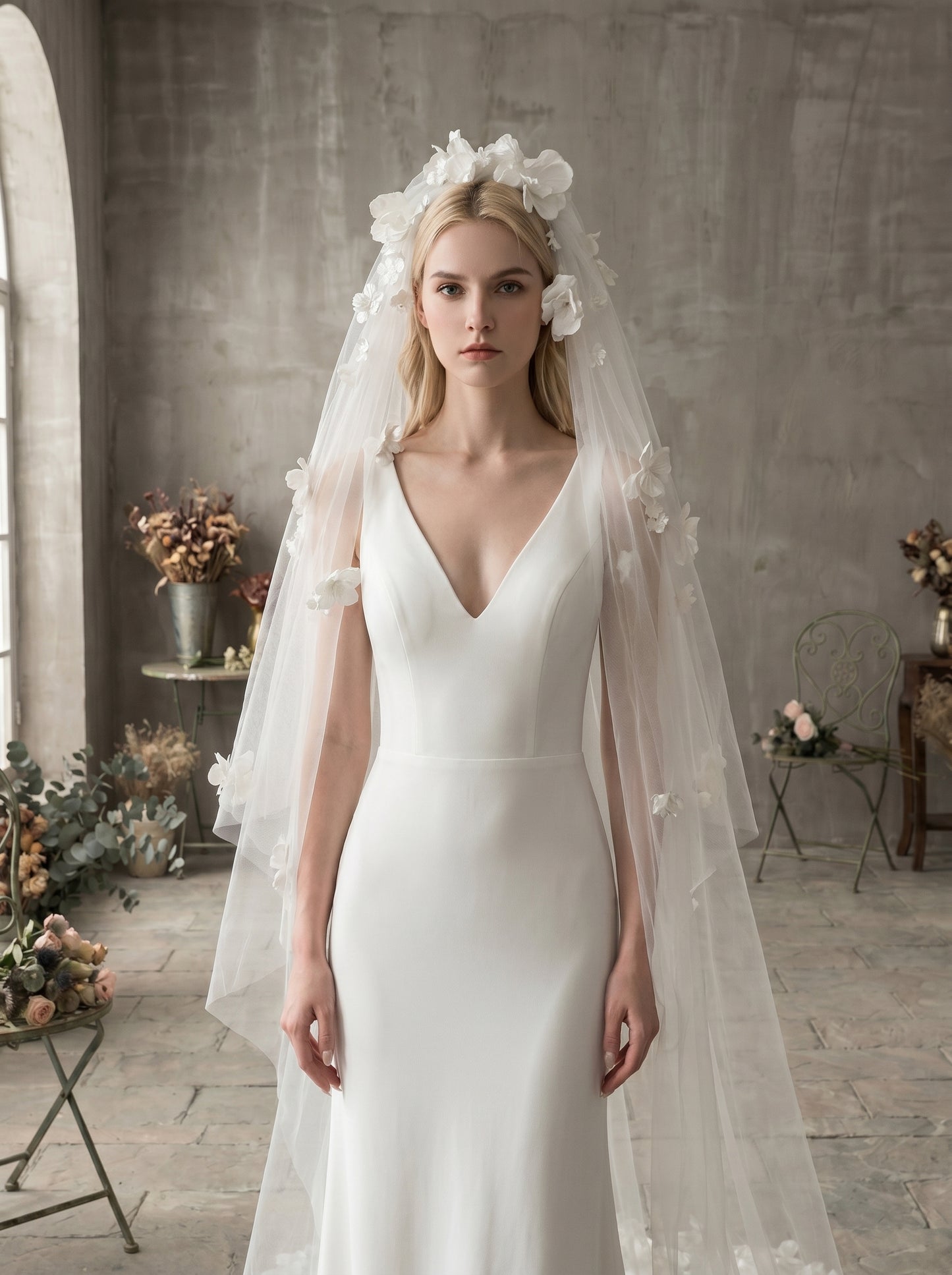 Classic Two-Tier Chapel Wedding Veil - 82" Elegant Soft Tulle Veil with 35" Blusher & Attached Comb LUNA-X21