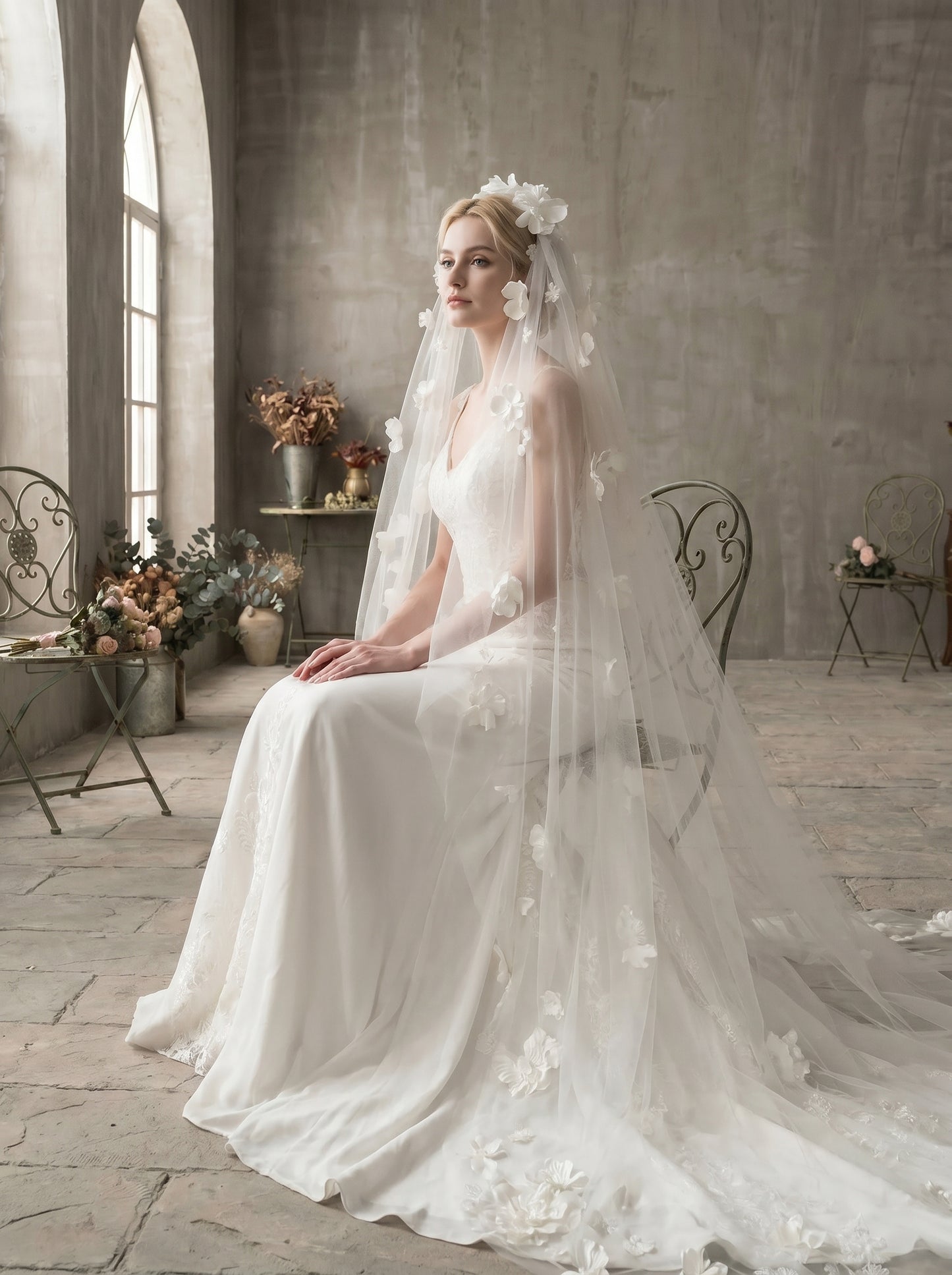 Classic Two-Tier Chapel Wedding Veil - 82" Elegant Soft Tulle Veil with 35" Blusher & Attached Comb LUNA-X21