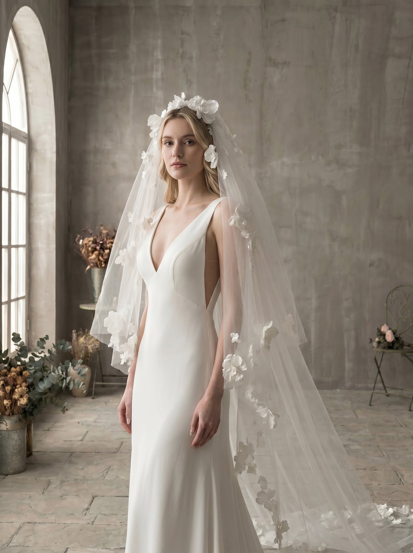Classic Two-Tier Chapel Wedding Veil - 82" Elegant Soft Tulle Veil with 35" Blusher & Attached Comb LUNA-X21