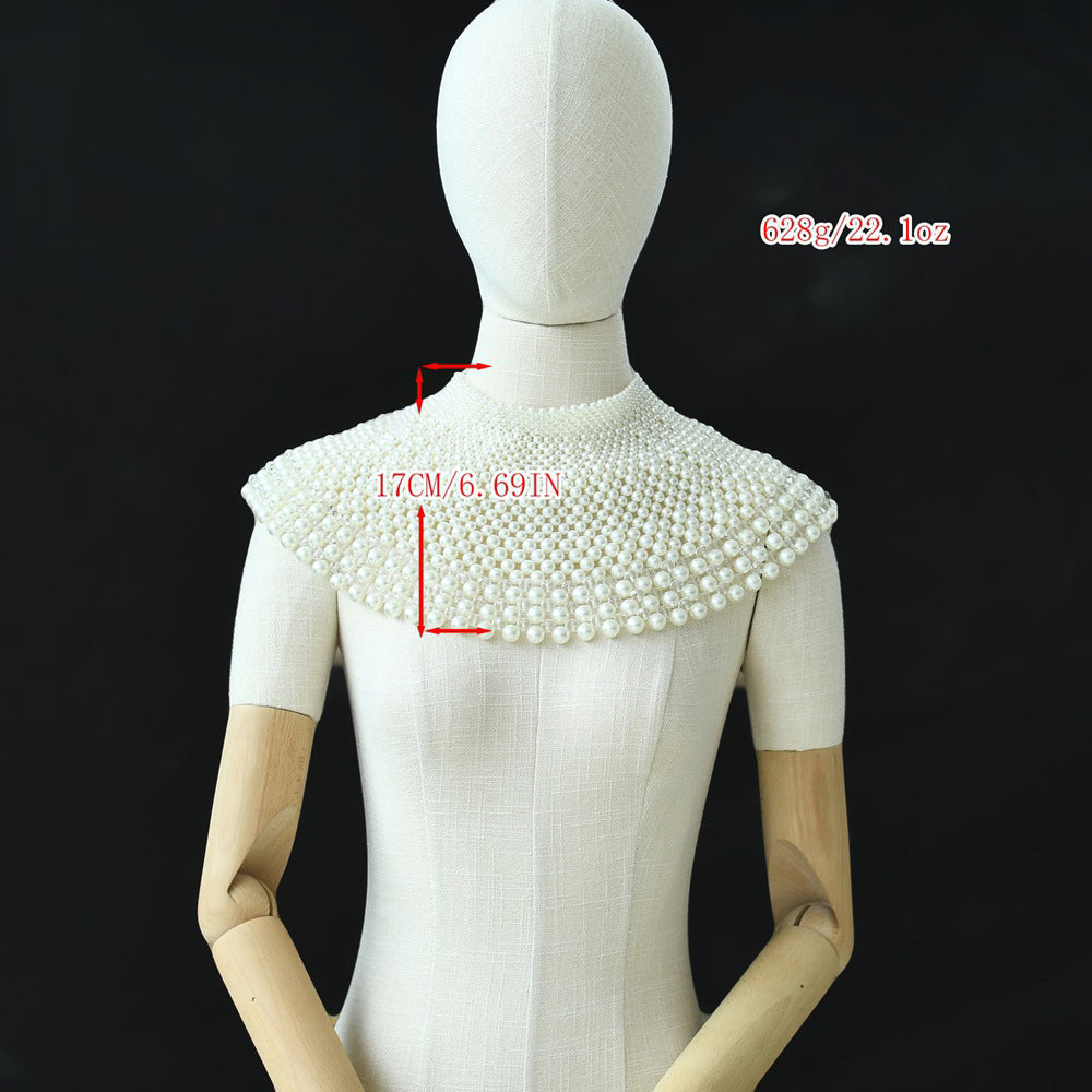 Statement Pearl Collar Necklace Body Chain - Red Carpet Couture Bridal Shoulder Capelet High Neck Pearls Shoulder Jewelry  LUNA-X231