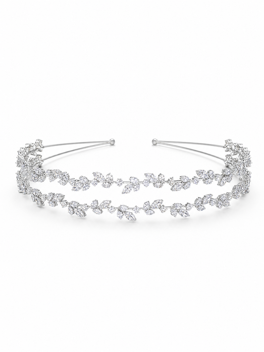 Morning Forest Double Layer Crystal Leaf Bridal Headband for Wedding and Banquet  LUNA-X196