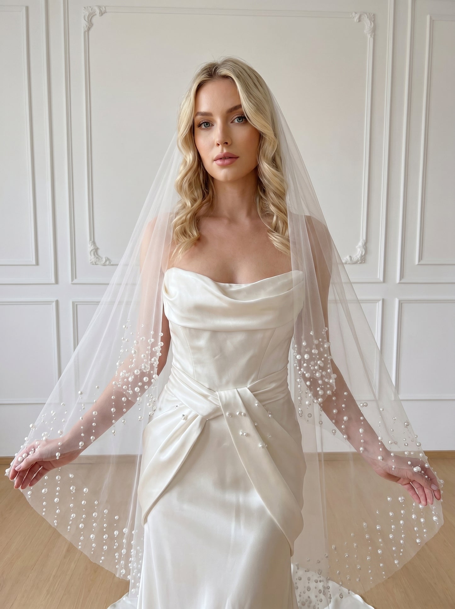 Minimalist Wide Fingertip Wedding Veil - 60" White Drop Veil, No Comb for Custom Blusher or Hairpiece Styling  LUNA-X09