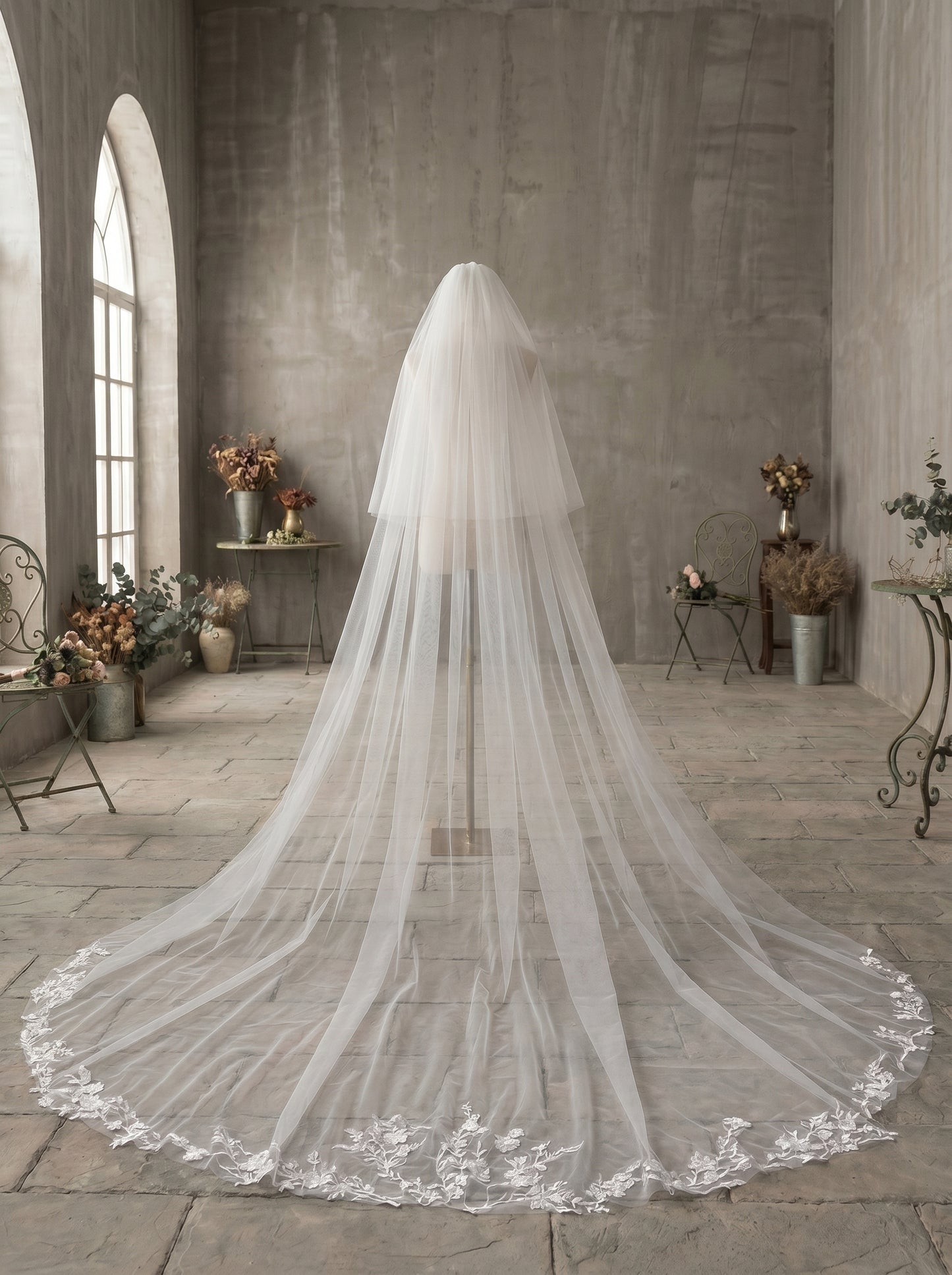 Luxury 118" Extra Wide Royal Cathedral Veil - Two-Tier 3.8m Soft Tulle Wedding Veil with 31" Blusher & Heavy Duty Metal Comb  LUNA-X27