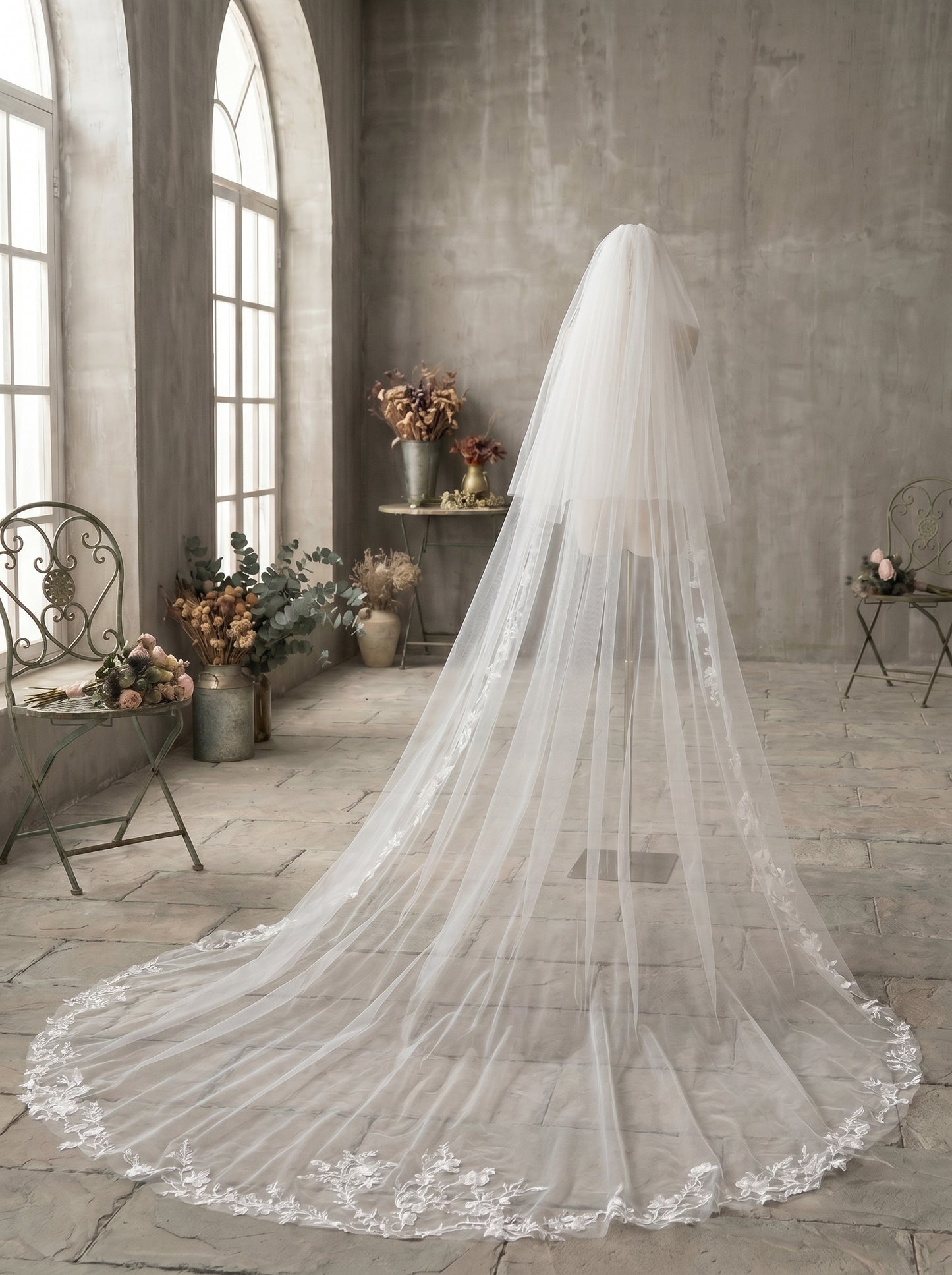 Luxury 118" Extra Wide Royal Cathedral Veil - Two-Tier 3.8m Soft Tulle Wedding Veil with 31" Blusher & Heavy Duty Metal Comb  LUNA-X27