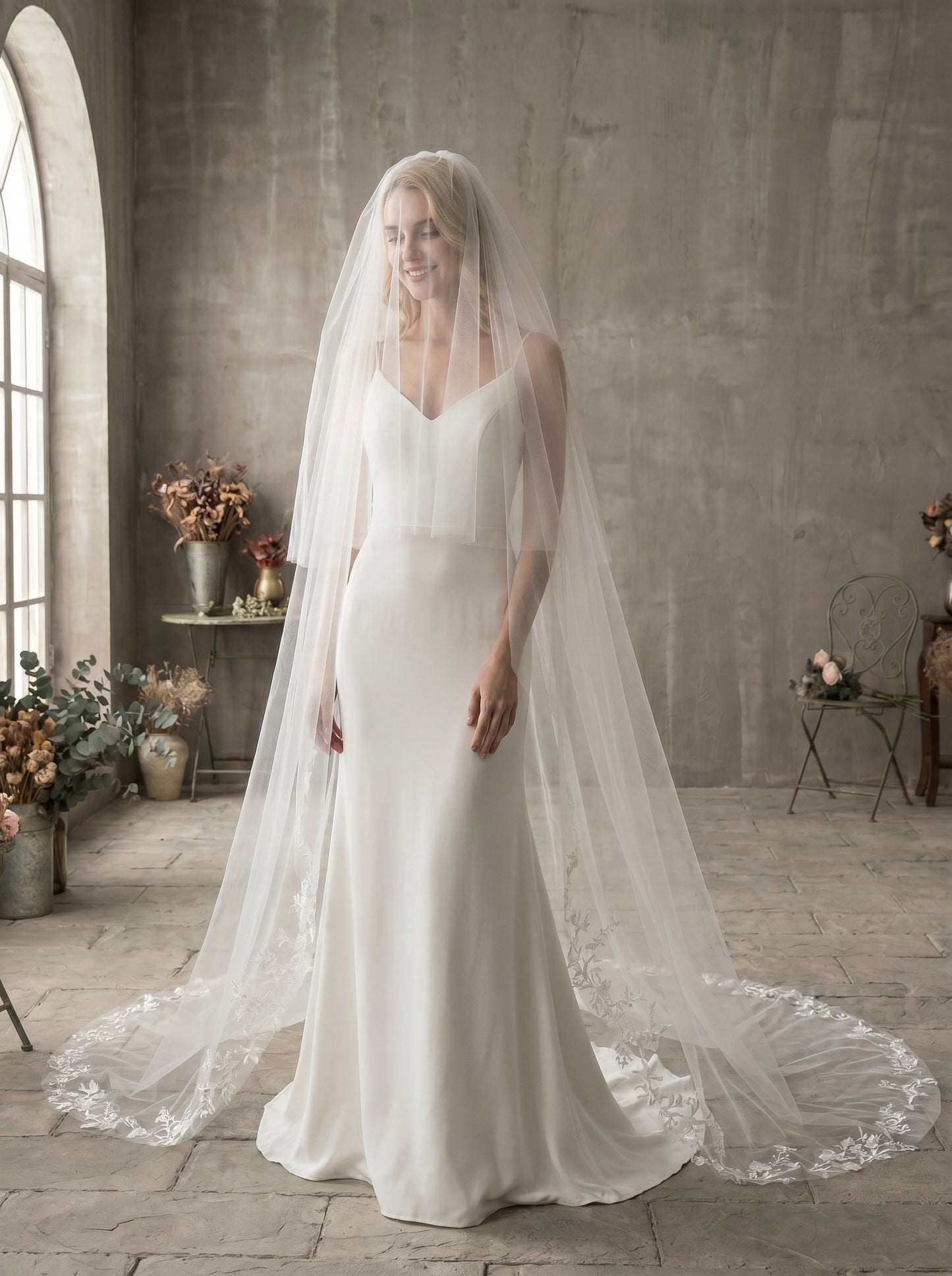 Luxury 118" Extra Wide Royal Cathedral Veil - Two-Tier 3.8m Soft Tulle Wedding Veil with 31" Blusher & Heavy Duty Metal Comb  LUNA-X27