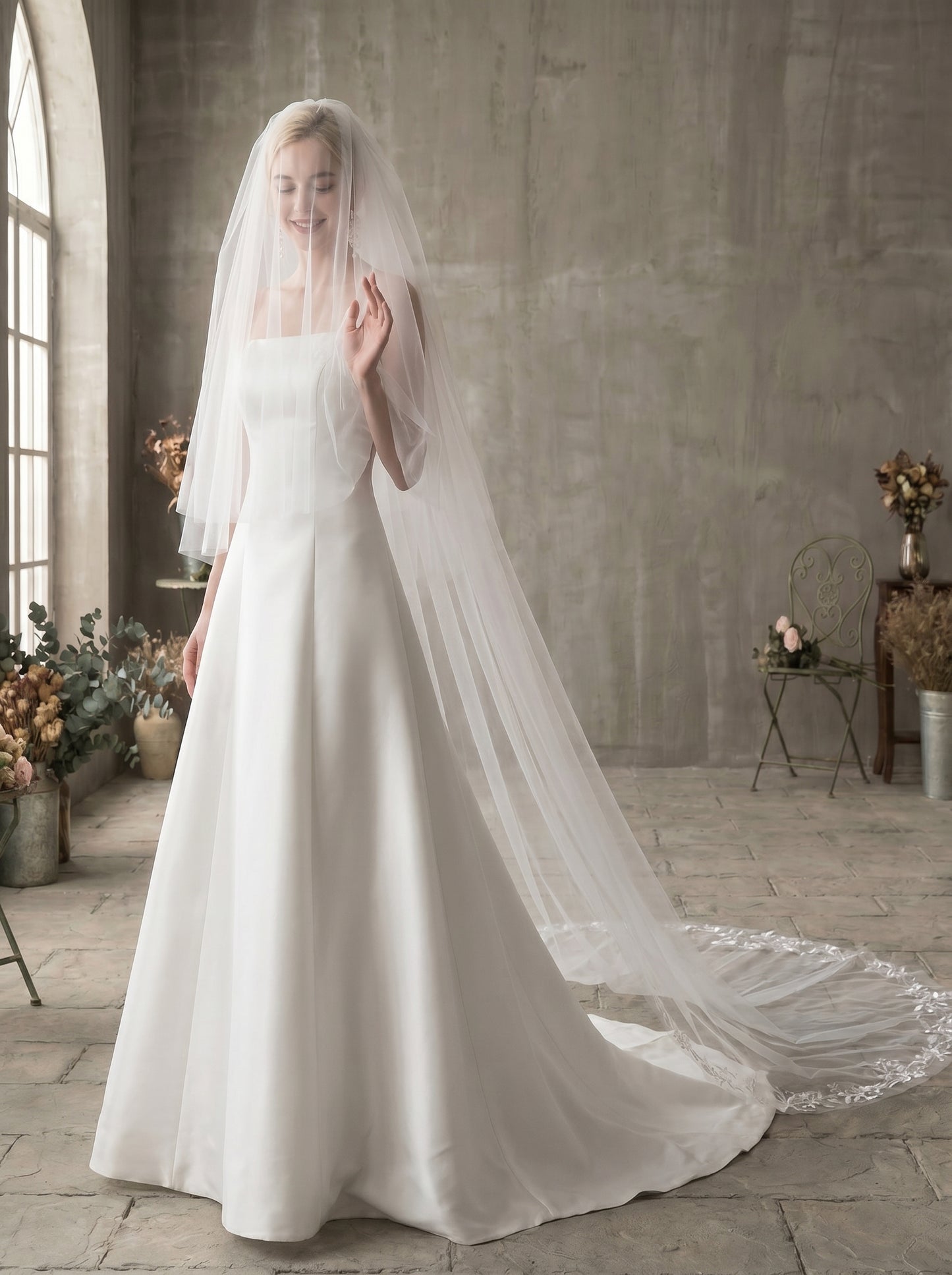 Luxury 118" Extra Wide Royal Cathedral Veil - Two-Tier 3.8m Soft Tulle Wedding Veil with 31" Blusher & Heavy Duty Metal Comb  LUNA-X27