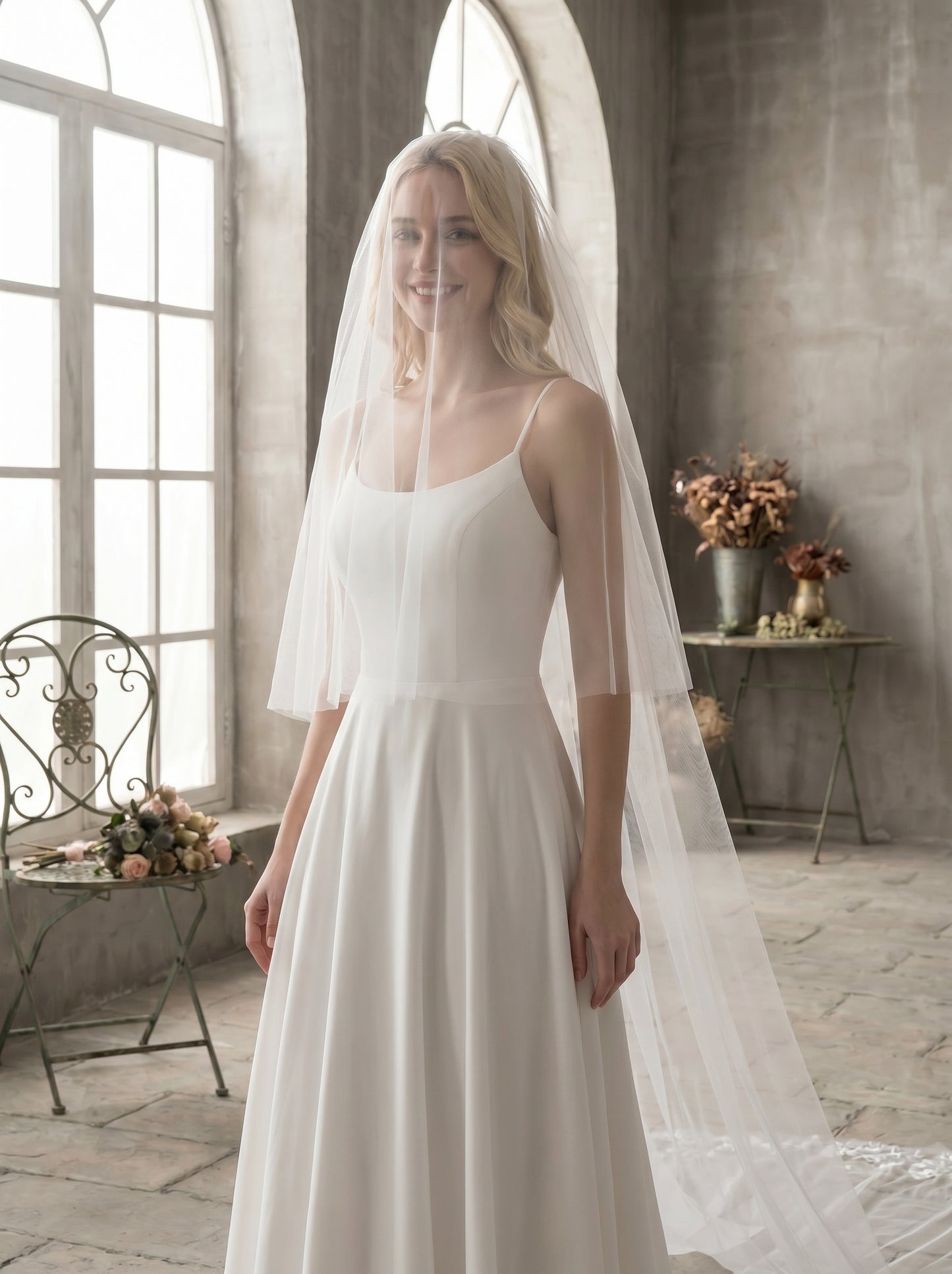 Luxury 118" Extra Wide Royal Cathedral Veil - Two-Tier 3.8m Soft Tulle Wedding Veil with 31" Blusher & Heavy Duty Metal Comb  LUNA-X27