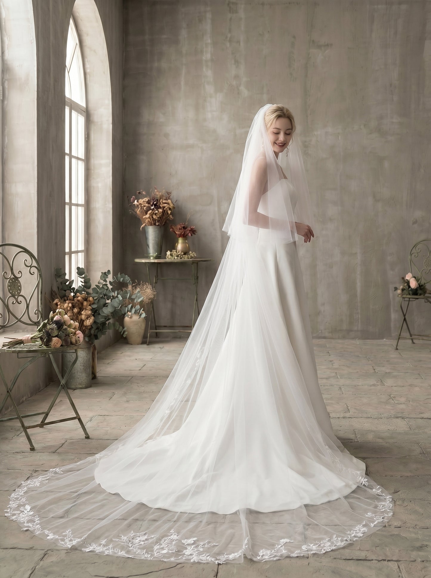 Luxury 118" Extra Wide Royal Cathedral Veil - Two-Tier 3.8m Soft Tulle Wedding Veil with 31" Blusher & Heavy Duty Metal Comb  LUNA-X27