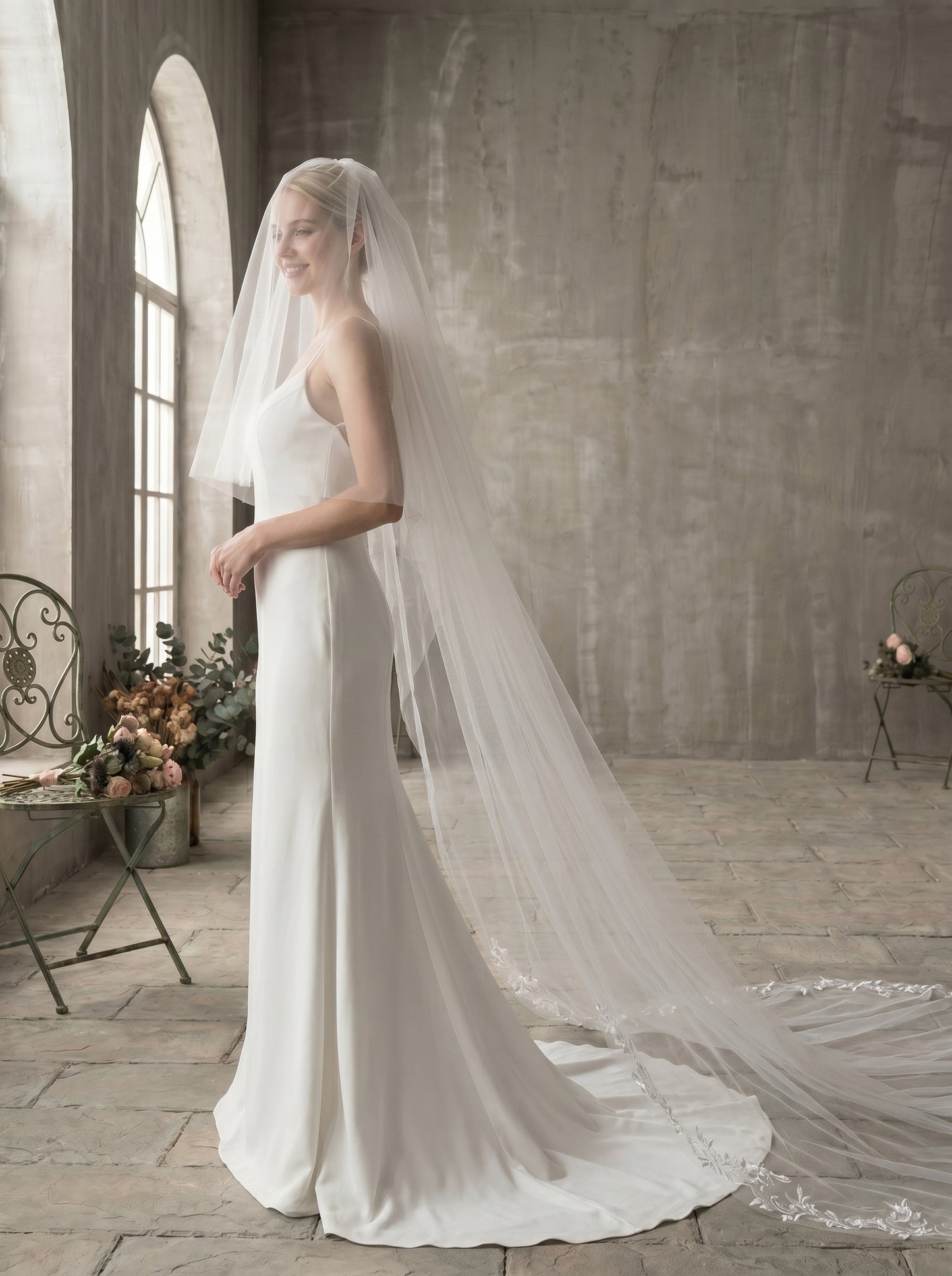 Luxury 118" Extra Wide Royal Cathedral Veil - Two-Tier 3.8m Soft Tulle Wedding Veil with 31" Blusher & Heavy Duty Metal Comb  LUNA-X27