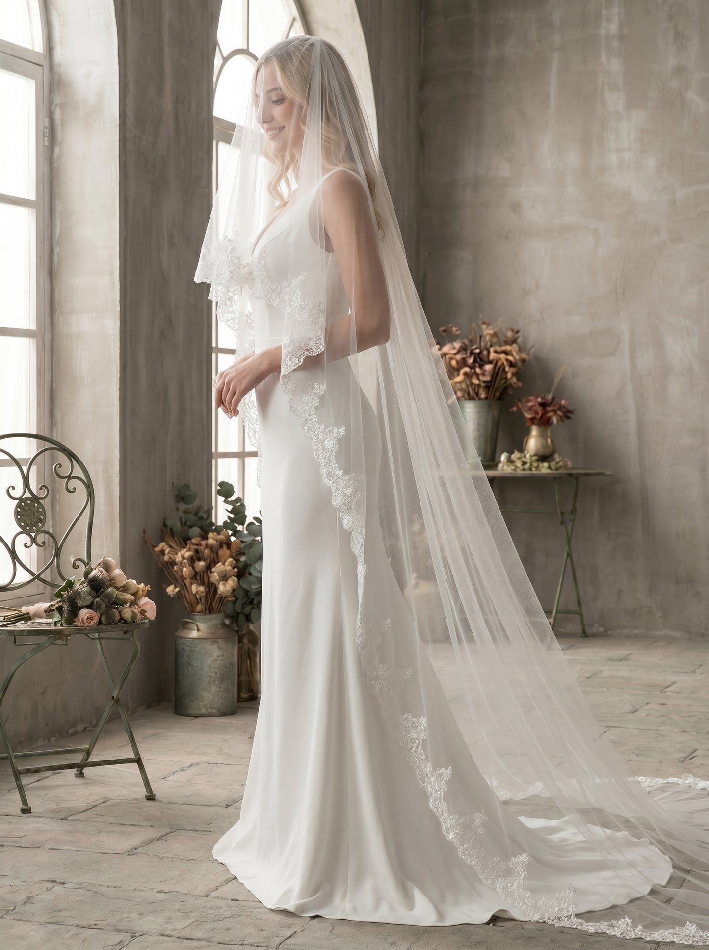 Luxury 118" Extra Wide Royal Cathedral Veil - Two-Tier 3.8m Soft Tulle Wedding Veil with 31" Blusher & Heavy Duty Metal Comb  LUNA-X27
