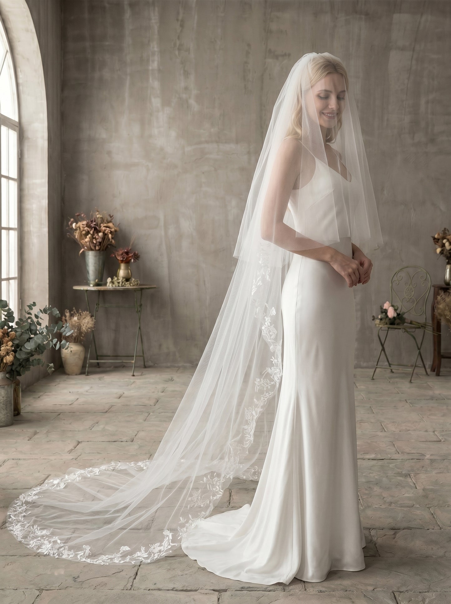 Luxury 118" Extra Wide Royal Cathedral Veil - Two-Tier 3.8m Soft Tulle Wedding Veil with 31" Blusher & Heavy Duty Metal Comb  LUNA-X27