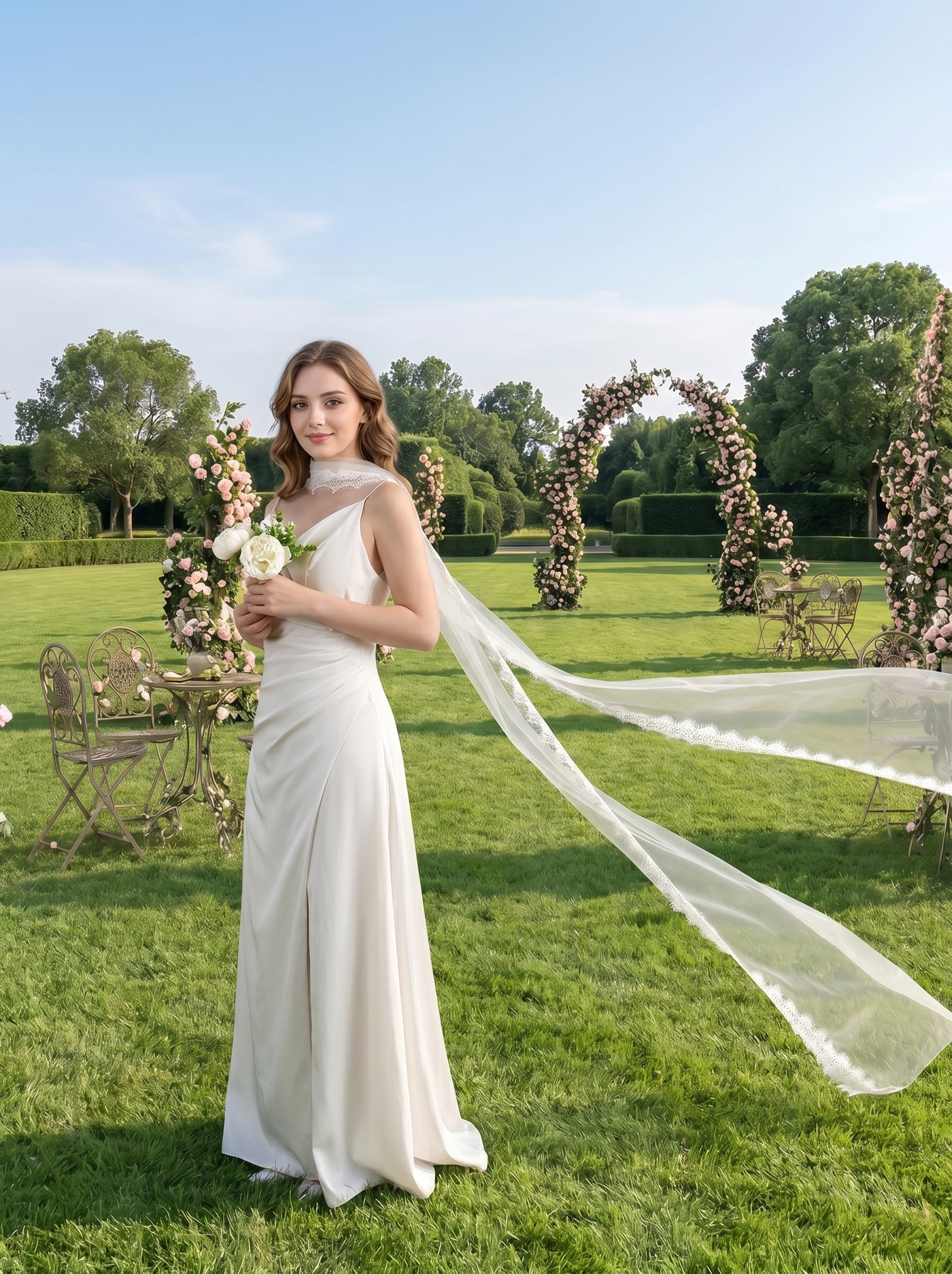 Cathedral Eyelash Lace Wedding Shawl Scarf 145 Inch Ultra Lightweight Bridal Cape Veil Minimalist Draping Tulle Wrap  LUNA-X230