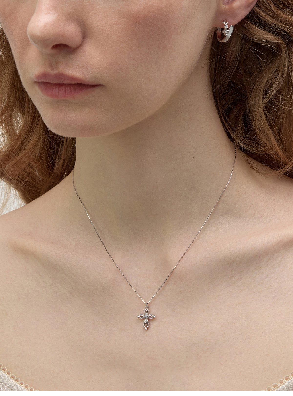 Vintage Gothic Filigree Cross Necklace Inspired by Florence Cathedral, 925 Silver & Copper Two-Tone Zircon Pendant Snake Chain Adjustable Jewelry for Women LUNA-X249