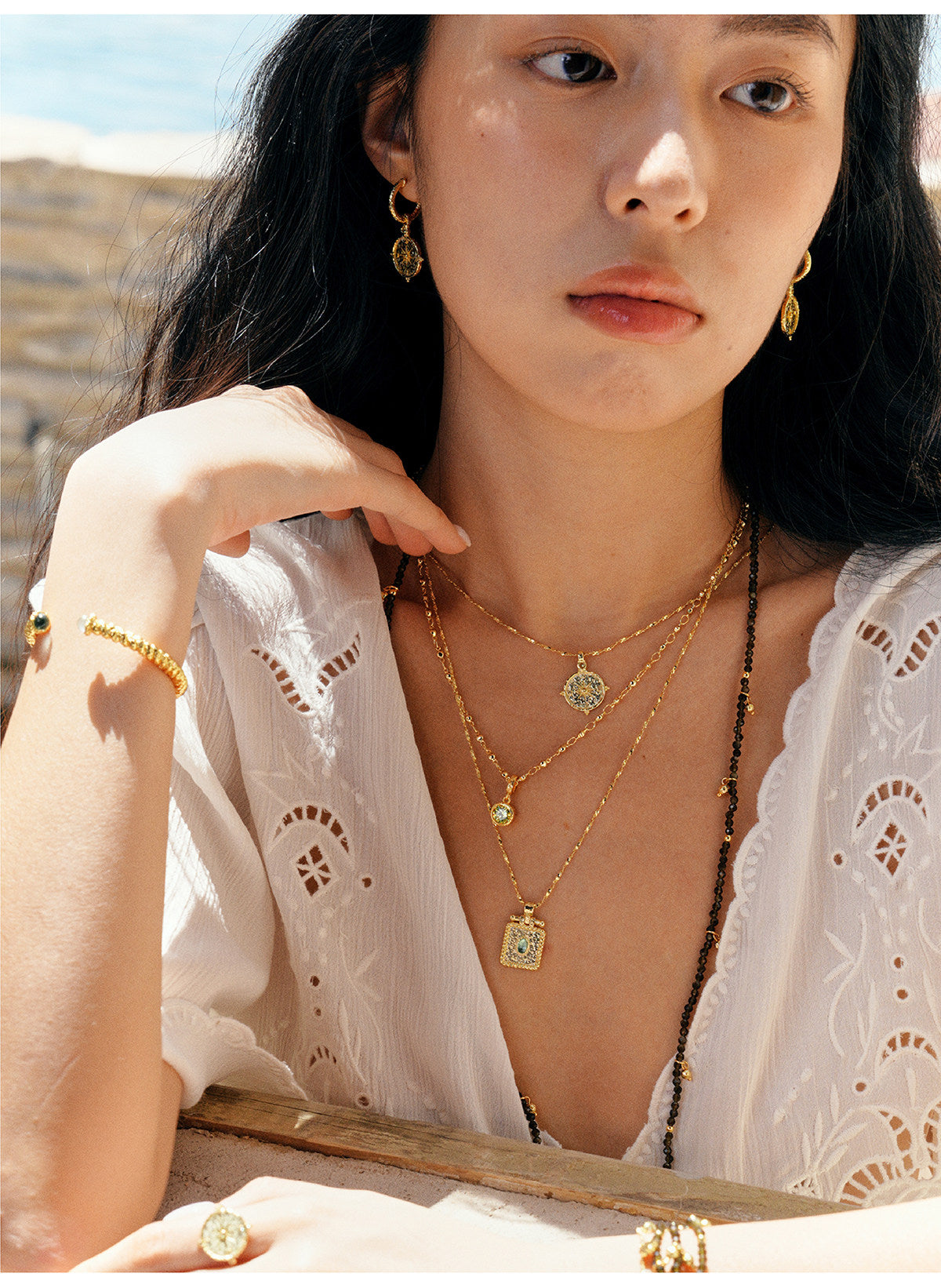 18K Gold Plated Nautical DIY Charm Necklace For Women Sold Separately Adjustable Thin Chain, 6 Detachable Pendants Sailboat Ship Wheel Telescope Teardrop Color Cubic Zirconia Custom Layering Ocean Travel Jewelry Gift LUNA-X280
