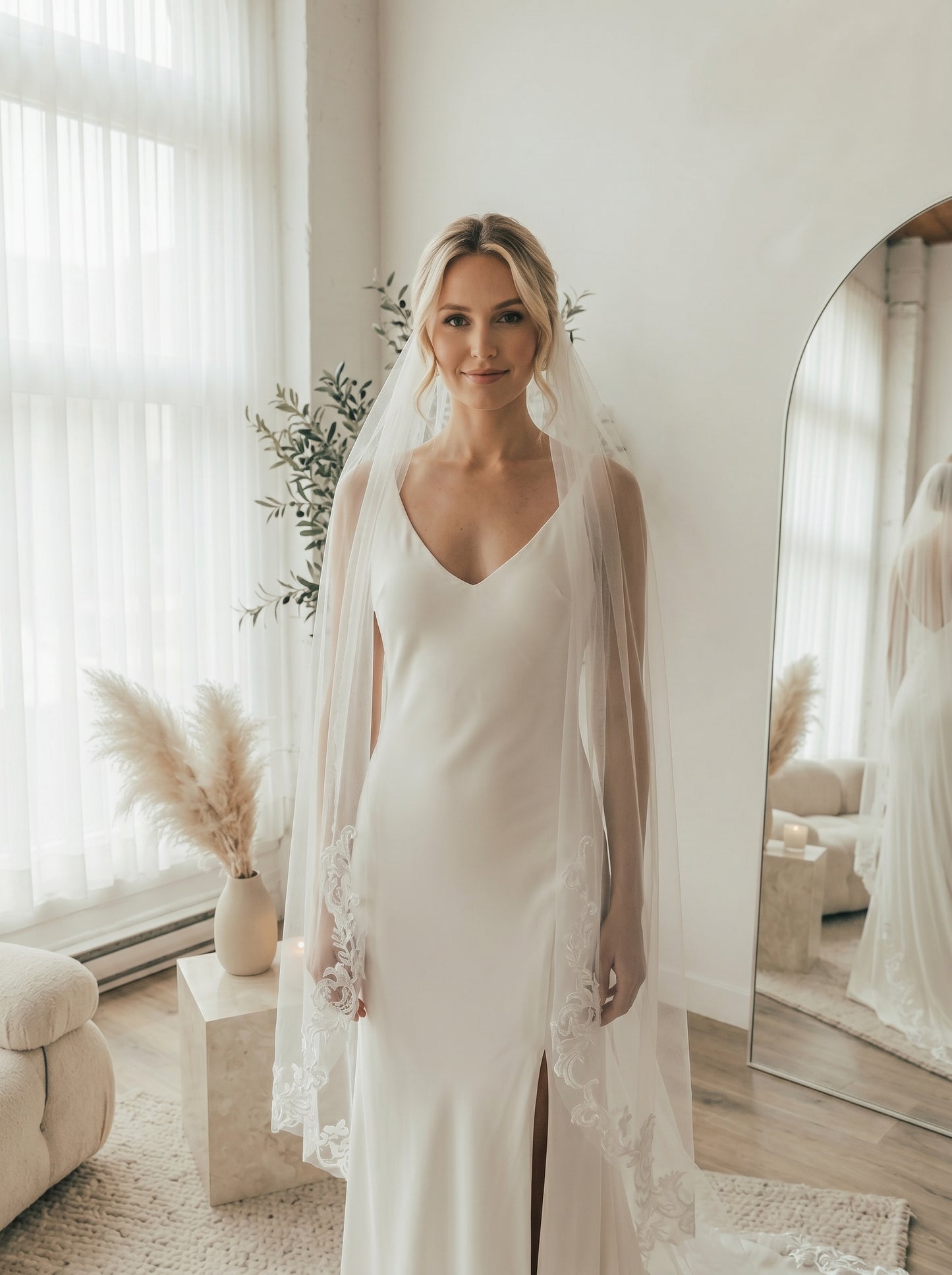 90s Minimalist Cathedral Veil - 3m x 2.5m Wide Single Layer Soft Tulle Wedding Veil with Comb, Sleek Pure Sheer Long Train Veil  LUNA-X63