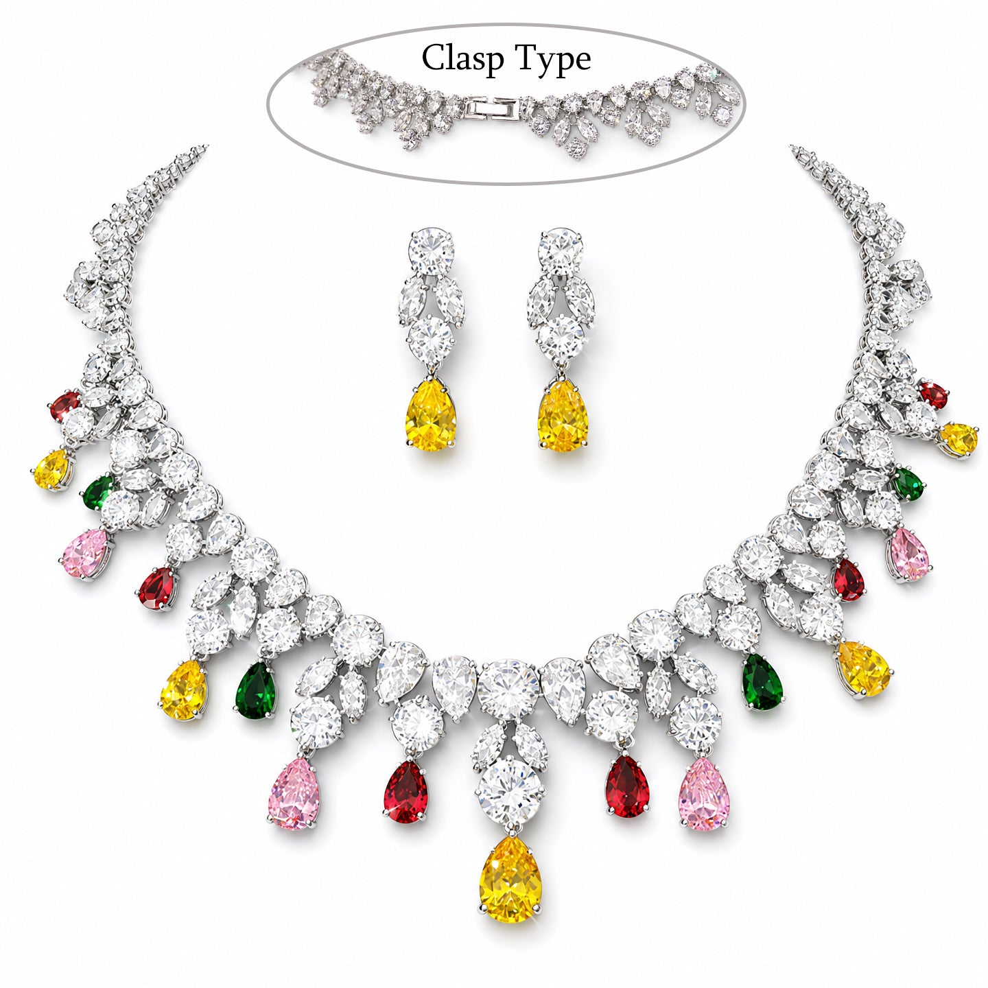 Grand Cascading Teardrop Bridal Jewelry Set in 4 Colors, Luxury Crystal Statement Choker & Dangle Earrings for Royal Wedding, Prom & Gala LUNA-X168
