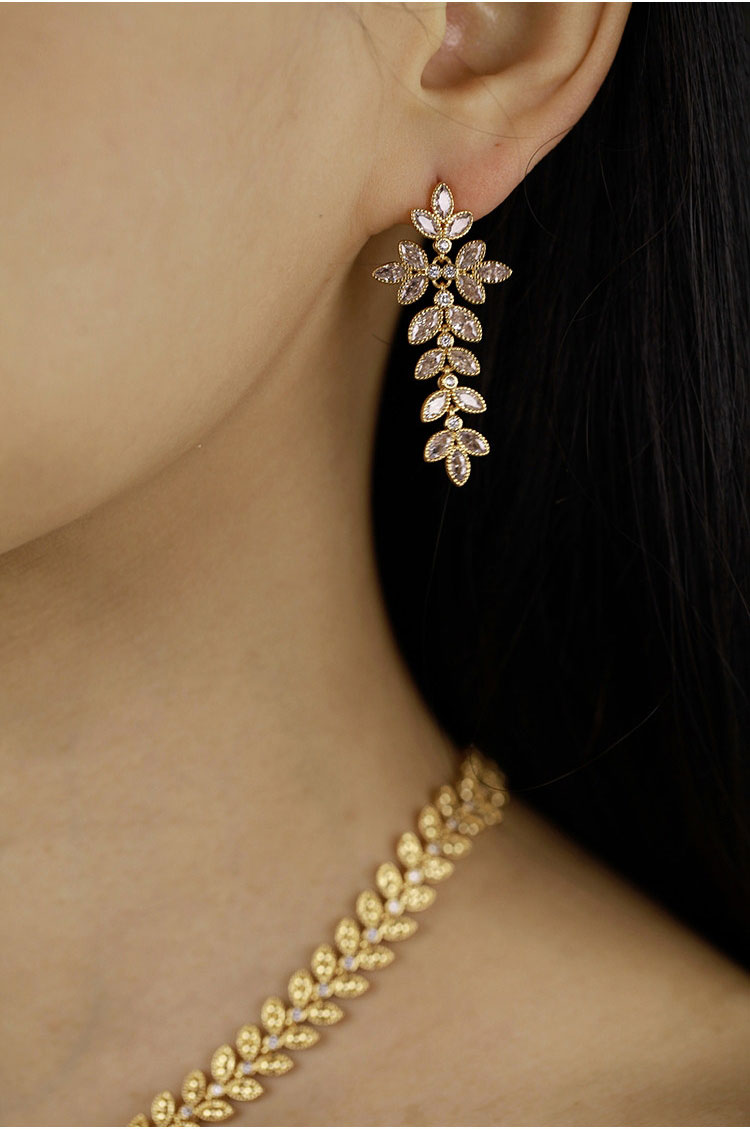 Elegant Crystal Leaf 3-Piece Jewelry Set for Women, Y-Drop Necklace Long Dangle Earrings Matching Bracelet Wedding Bridal Formal Banquet Fine Jewelry Gift LUNA-X302