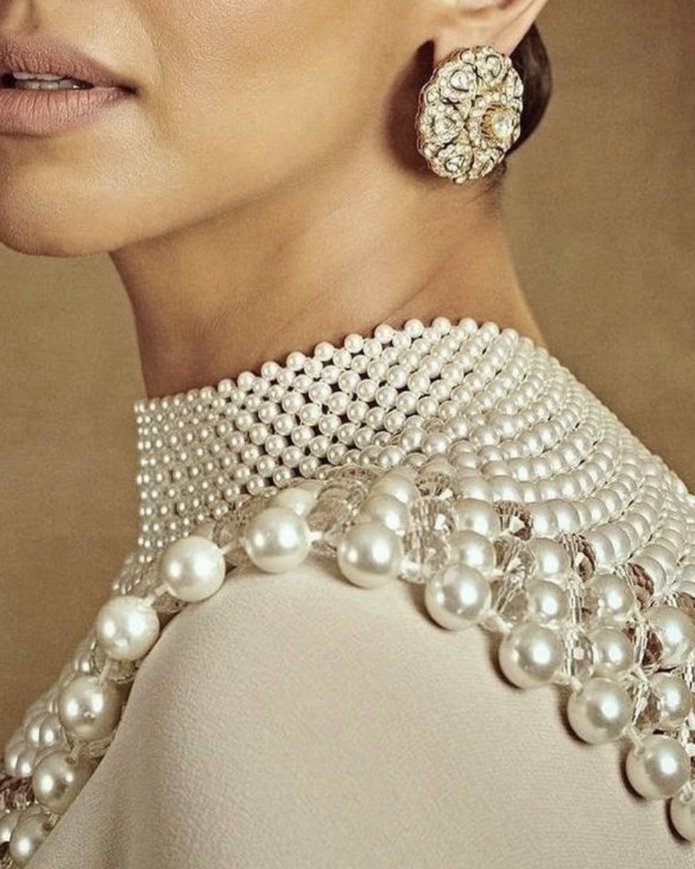 Statement Pearl Collar Necklace Body Chain - Red Carpet Couture Bridal Shoulder Capelet High Neck Pearls Shoulder Jewelry  LUNA-X231