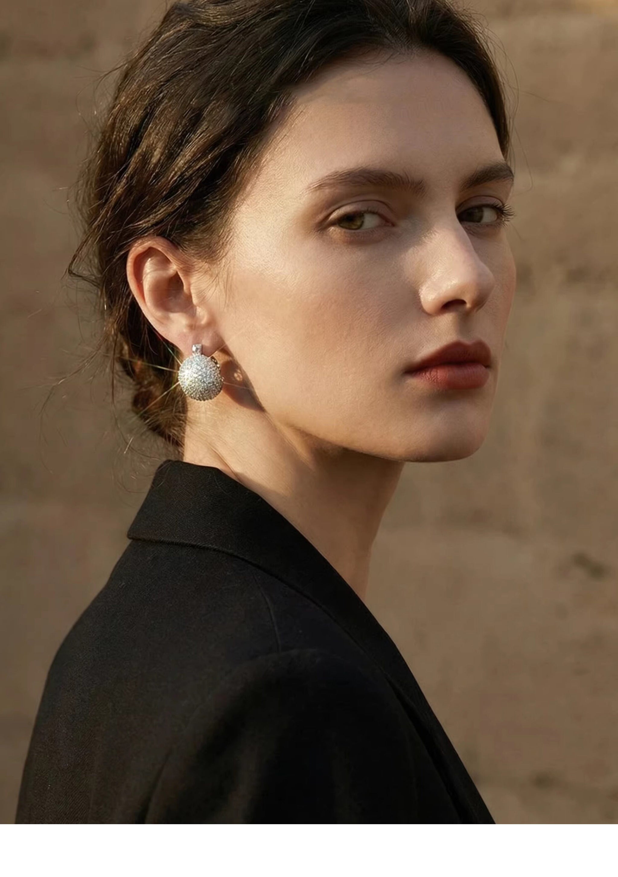 Sparkling Iced Out Disco Sphere Huggies, Full Pave Cubic Zirconia Chunky Dome Statement Crystal Hoop Earrings for Women LUNA-X304