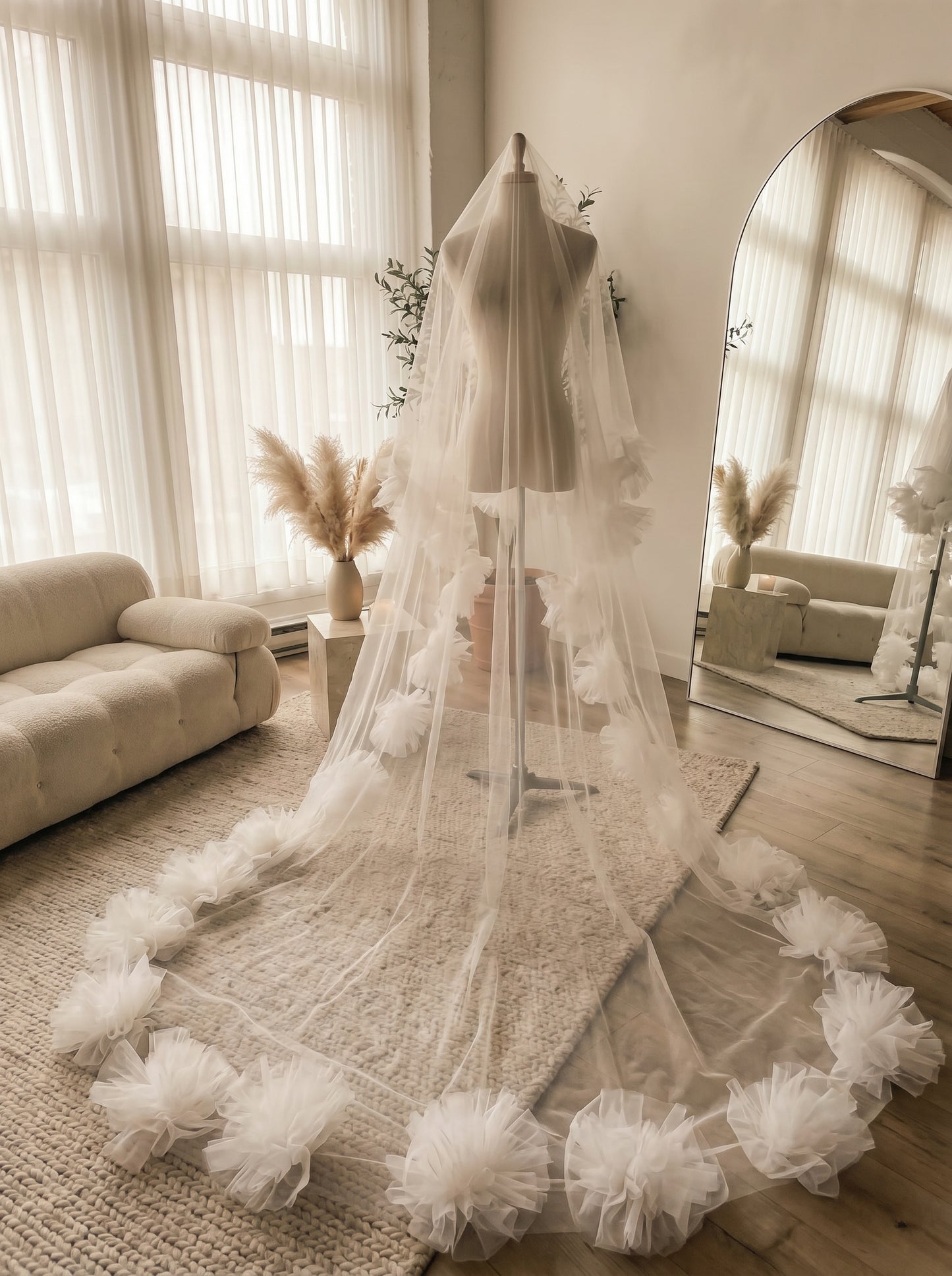 Luxury 118" Royal Cathedral Full Circle Veil - 3m Single Layer Soft Tulle Drop Veil, Comb-Free Seamless Wedding Veil LUNA-X50