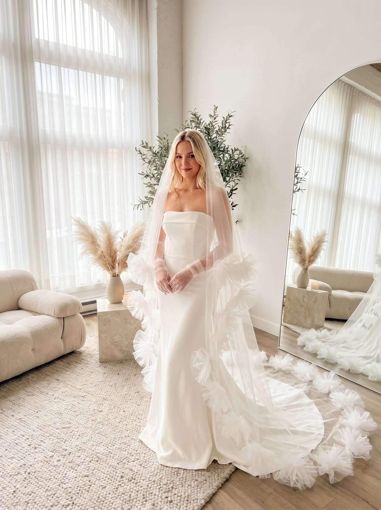 Luxury 118" Royal Cathedral Full Circle Veil - 3m Single Layer Soft Tulle Drop Veil, Comb-Free Seamless Wedding Veil LUNA-X50